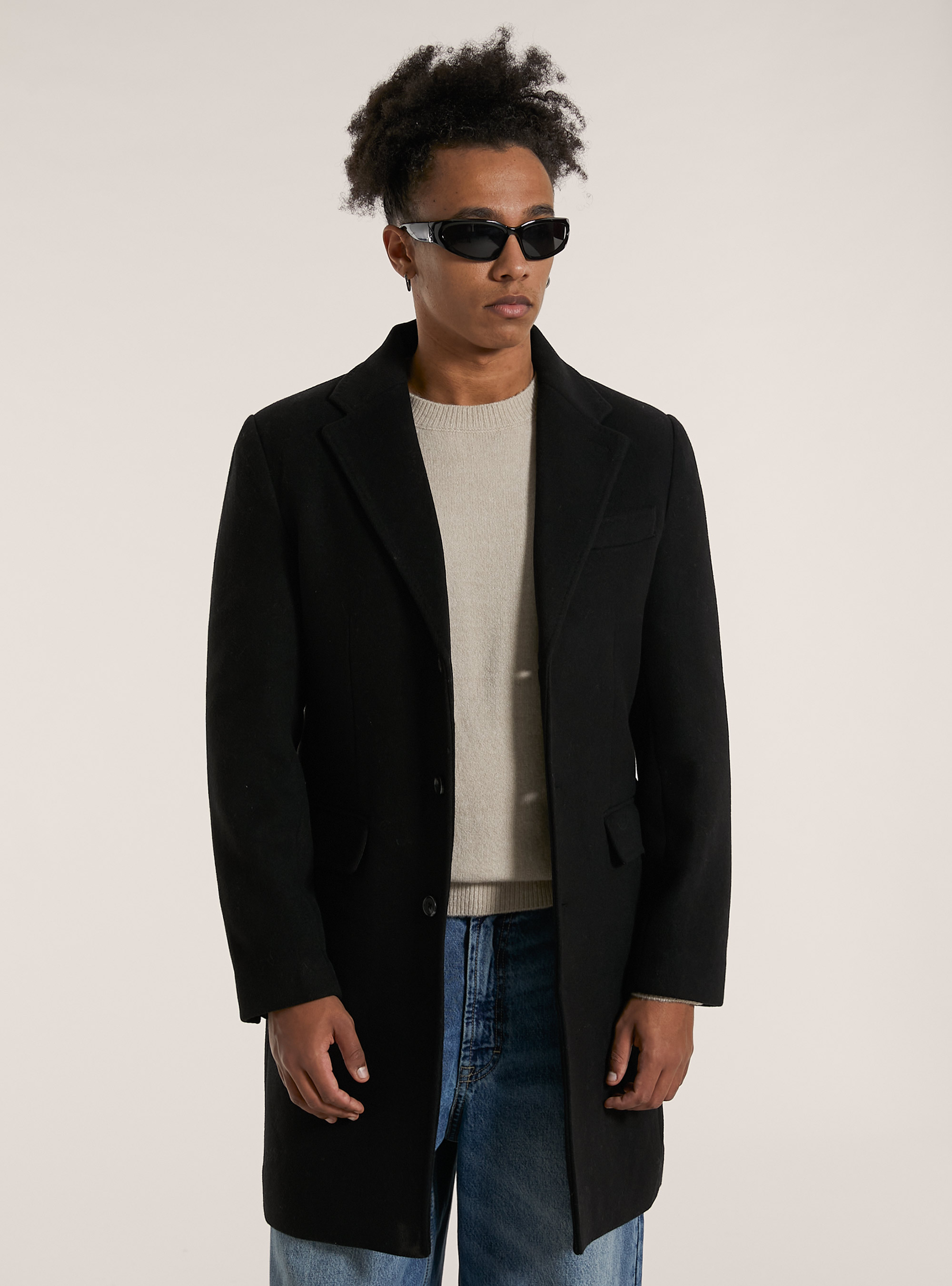Single breasted wool blend coat, BK1 BLACK