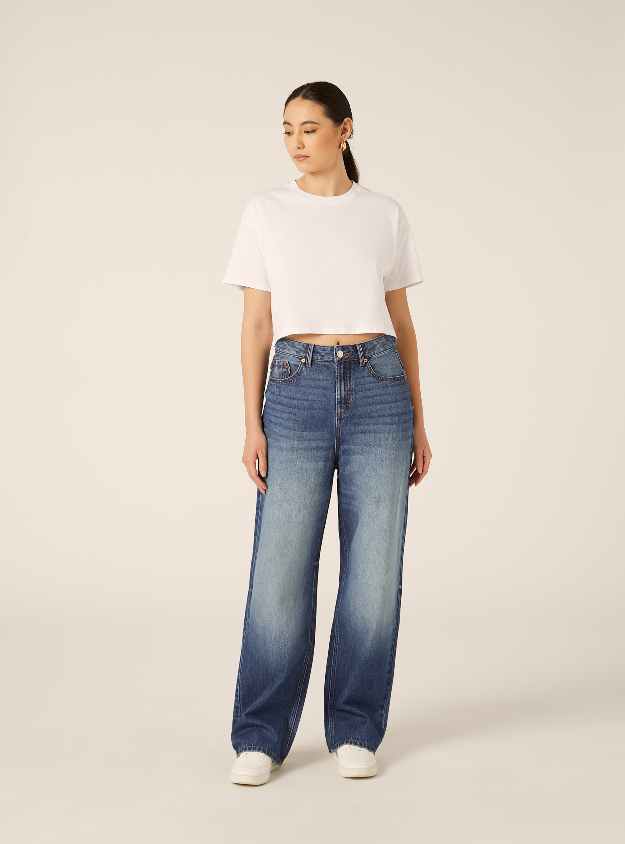 Jeans low wide, D003 MEDIUM BLUE