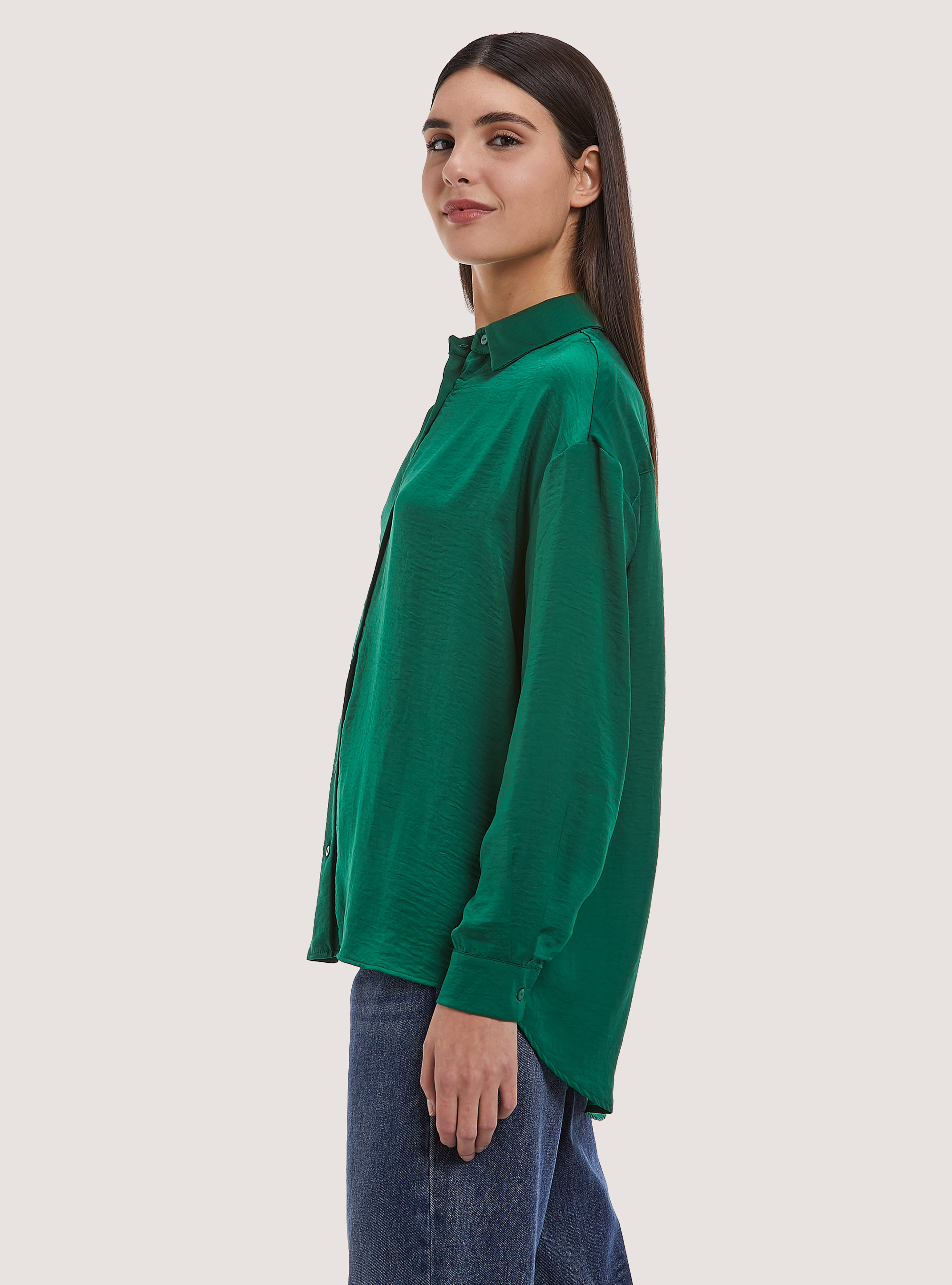 Solid-coloured satin shirt, GN2 GREEN MEDIUM
