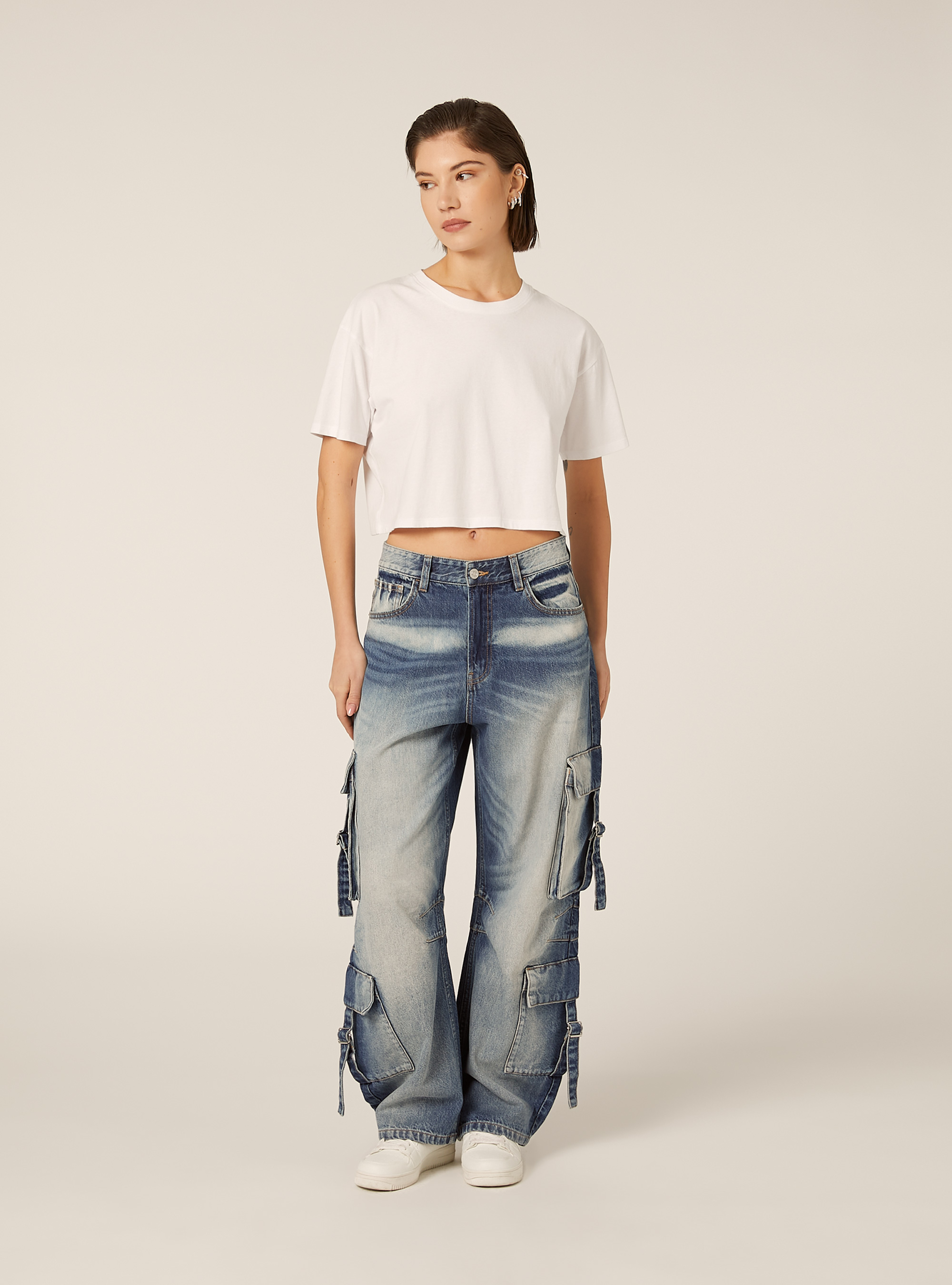 Jeans multicargo, D004 MEDIUM LIGHT BLUE