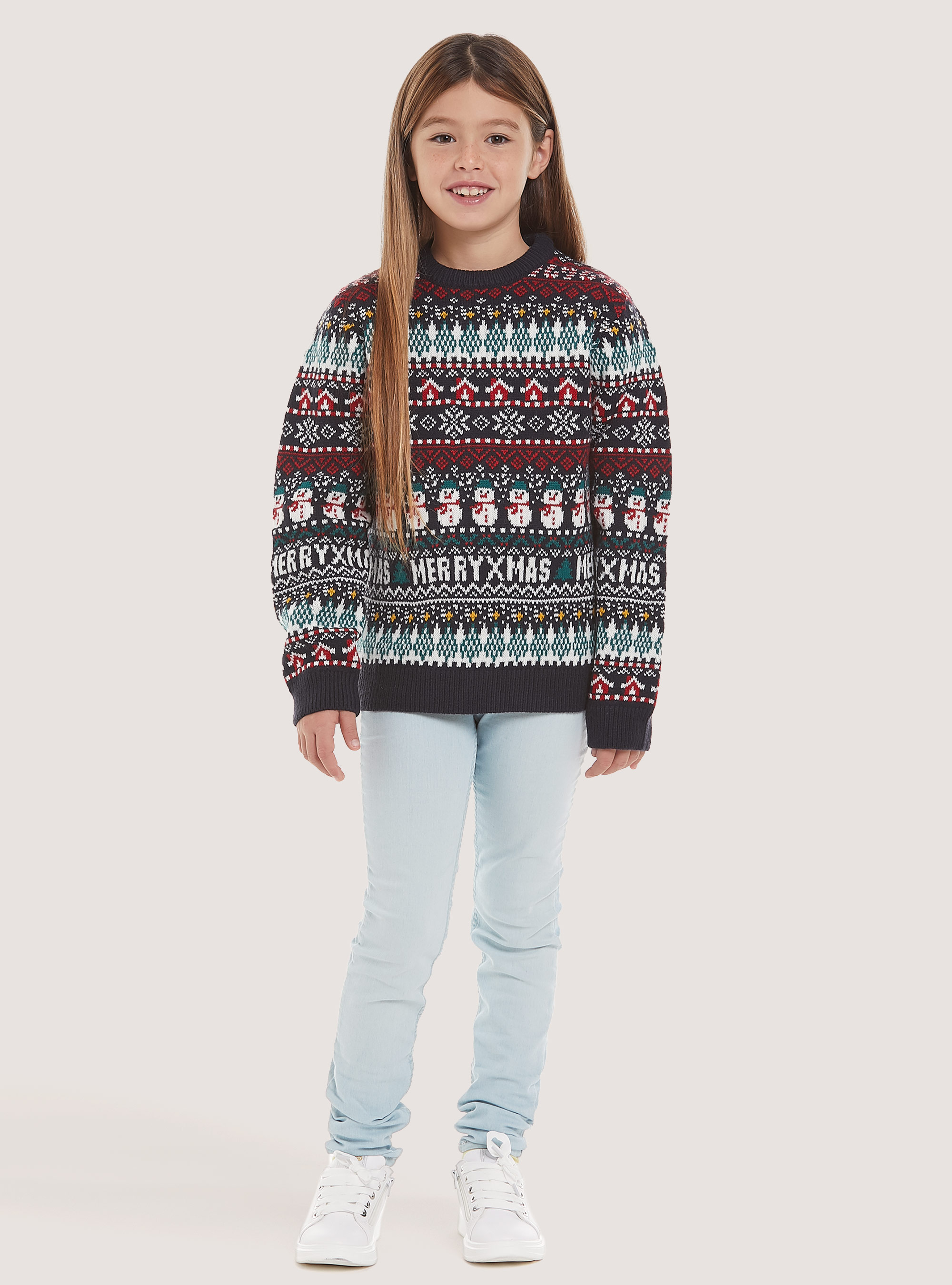 Christmas Family Collection all over pullover, NA1 NAVY DARK
