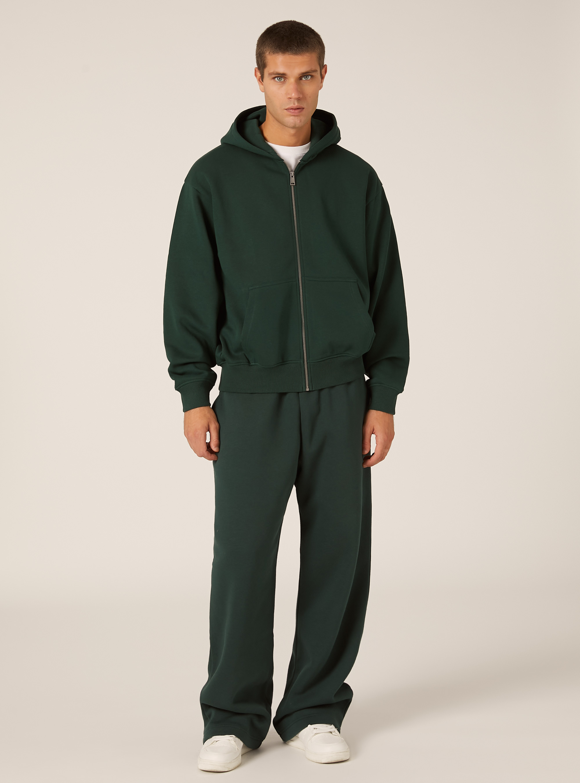 Boxy fit zip-up hoodie, GN1 GREEN DARK
