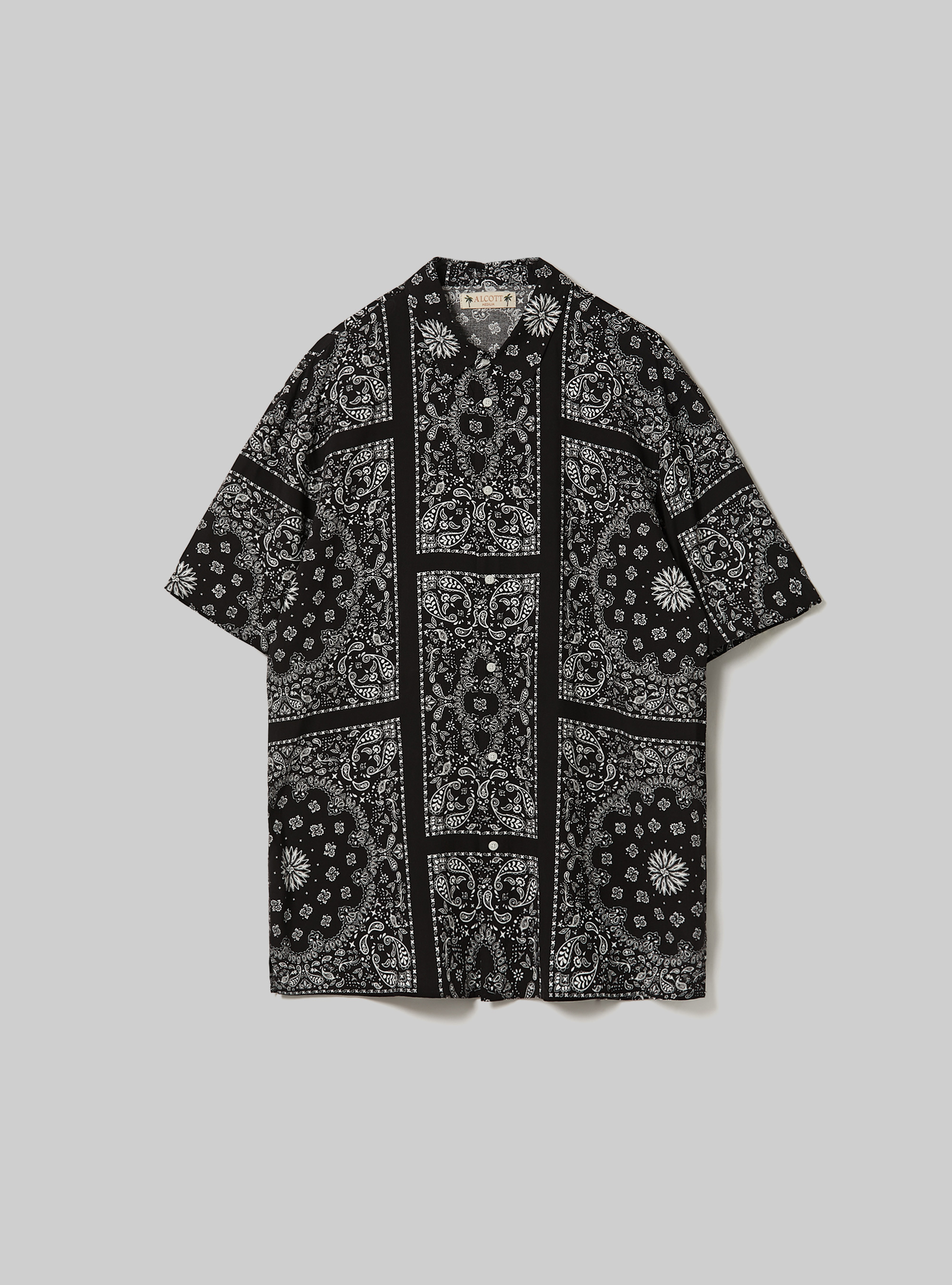 Paisley print short-sleeved shirt, BK1 BLACK