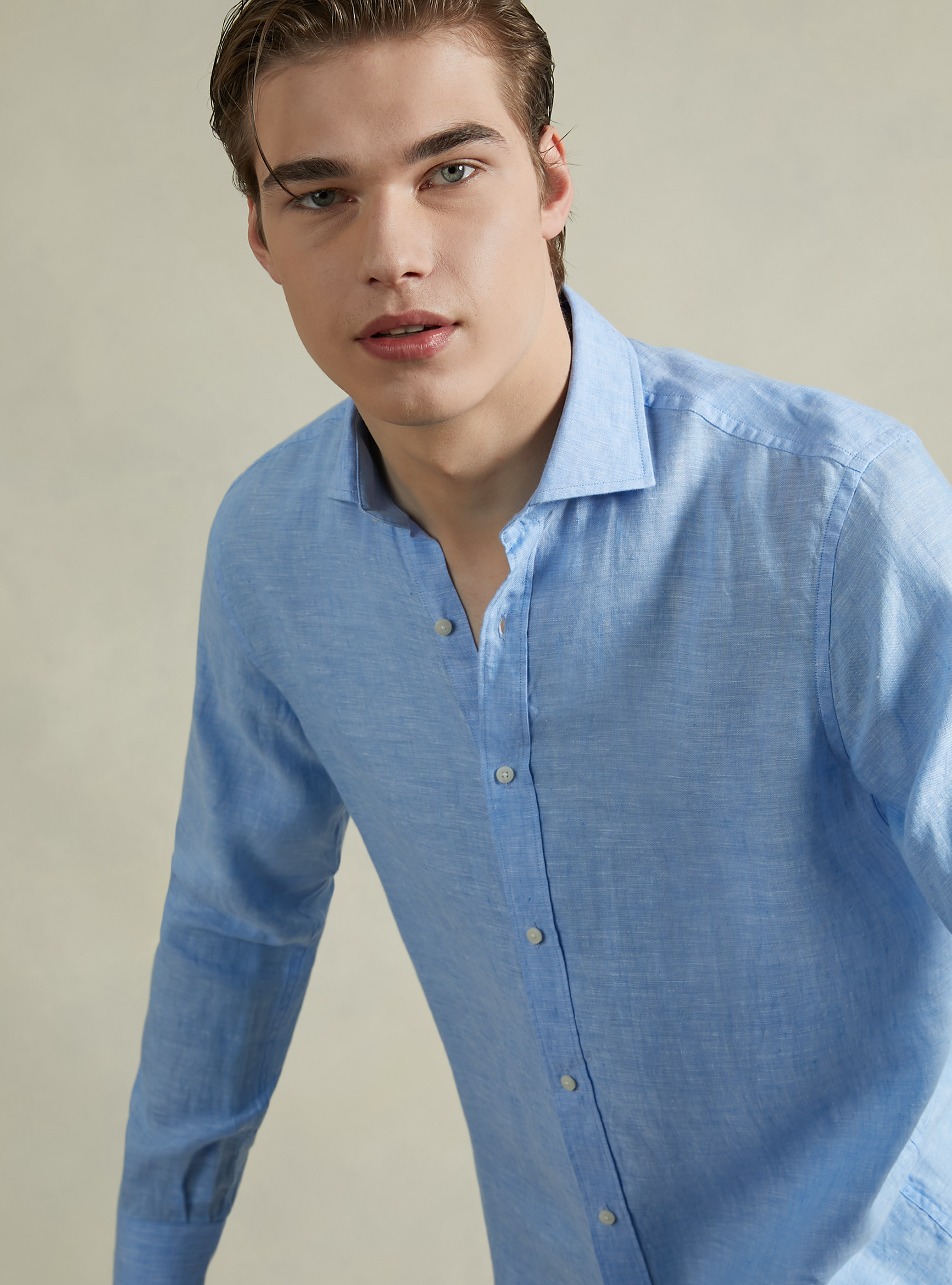 Long-sleeved pure linen shirt, AZ3 AZURE LIGHT