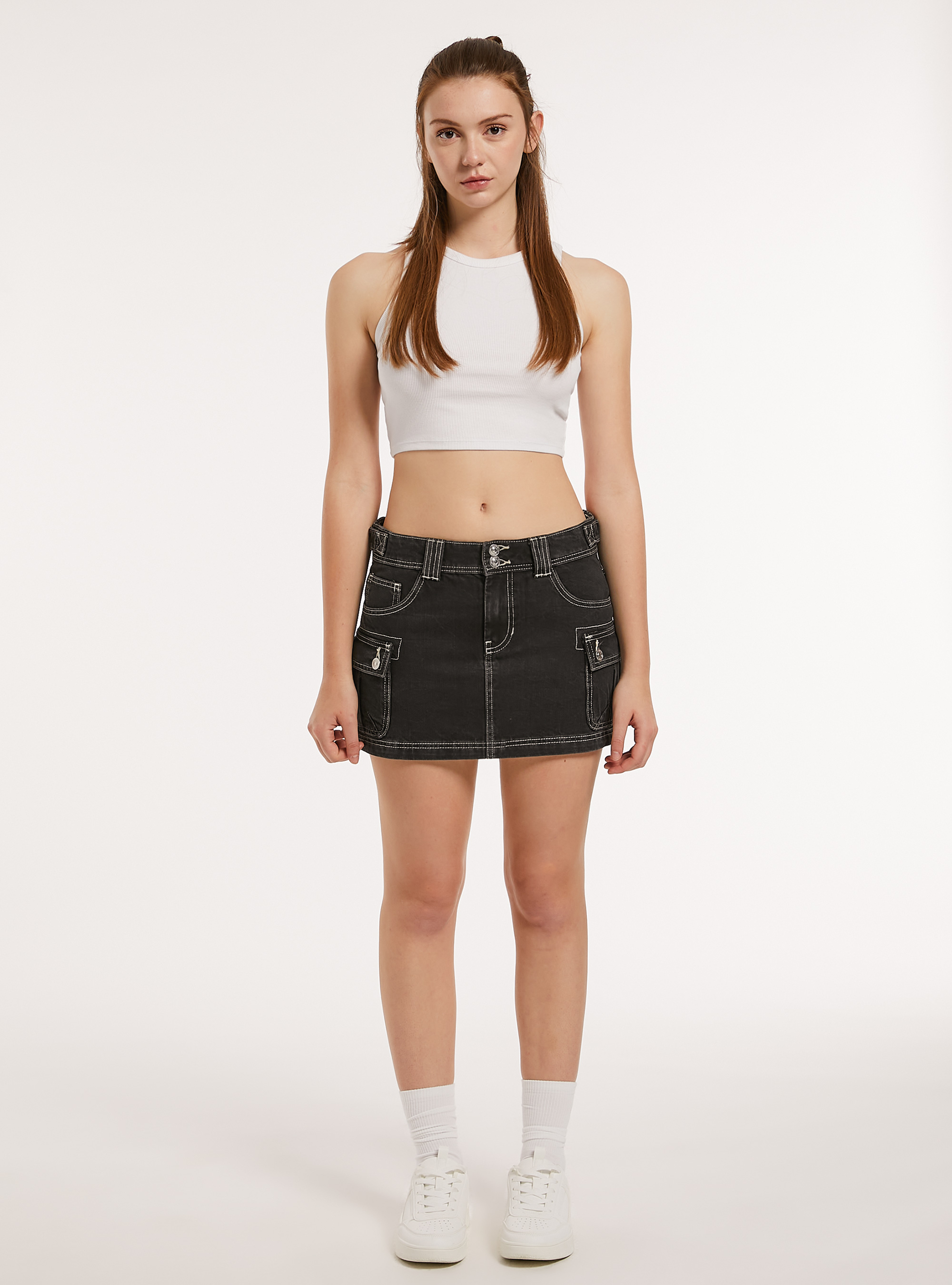 Denim cargo skirt, D000 BLACK