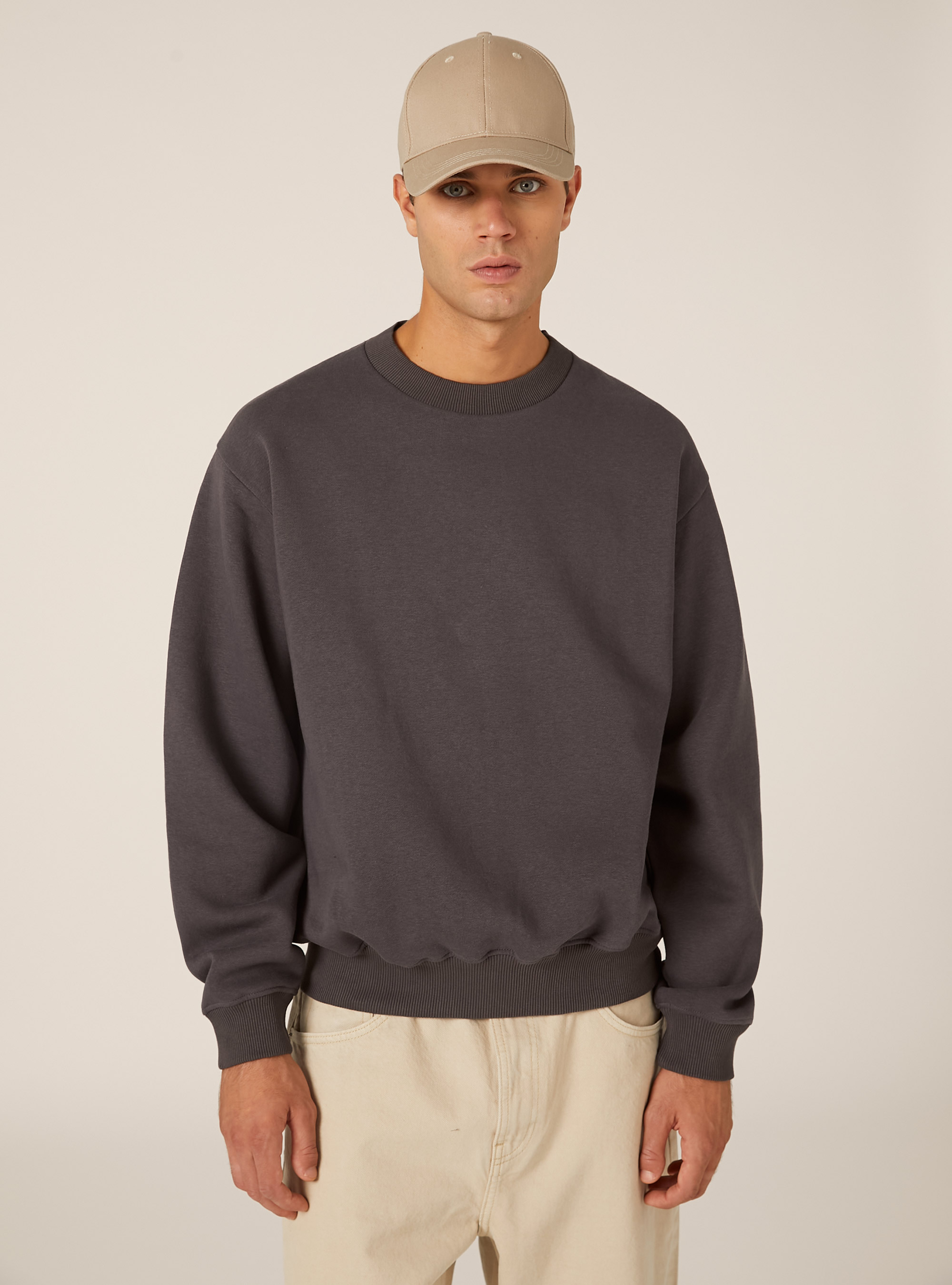 Boxy fit crew neck sweatshirt, GY1 GREY DARK