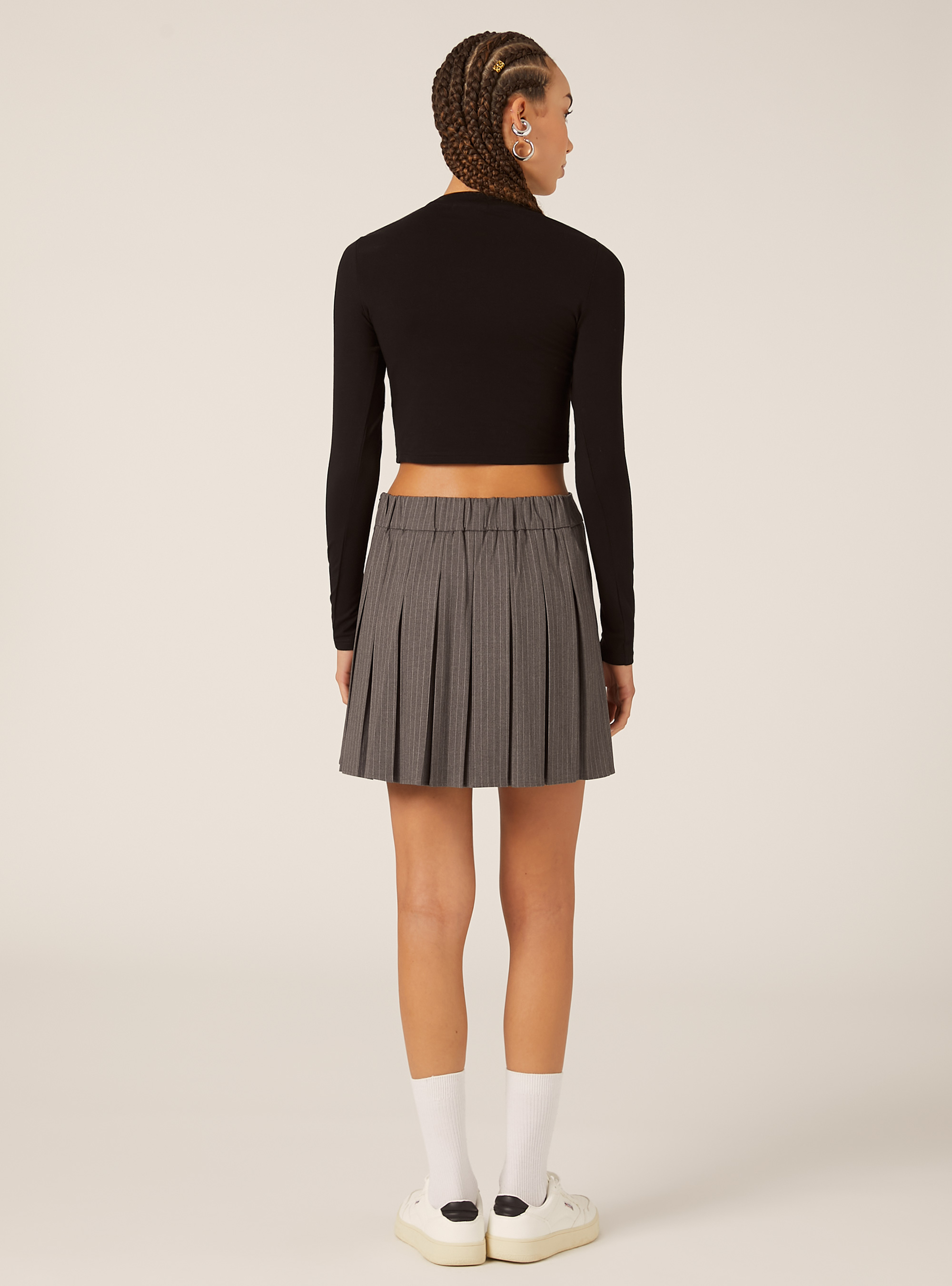 Mini-jupe plissée à motifs, MGY1 GREY MEL DARK