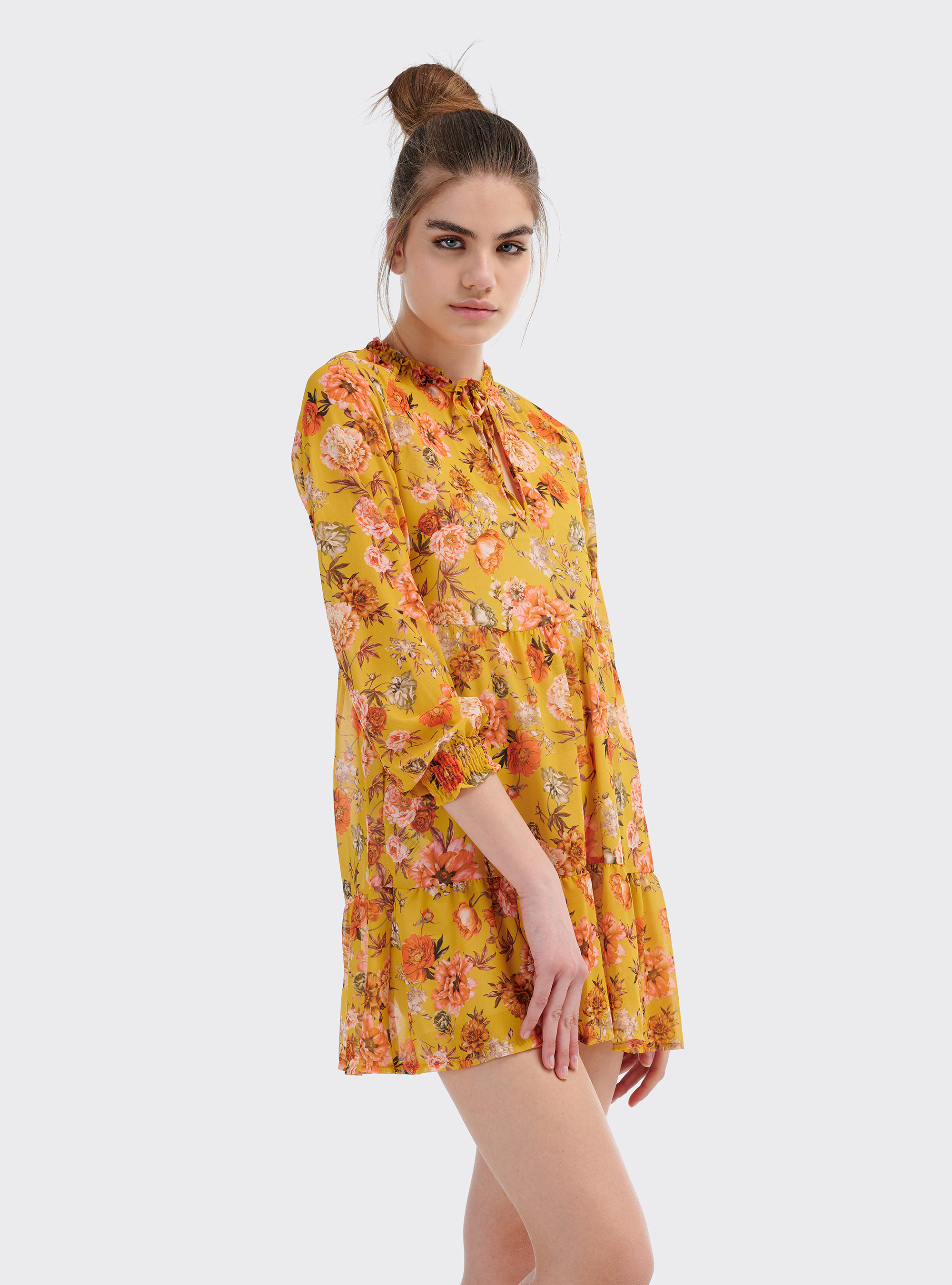 Mini floral dress  with long sleeves, YELLOW
