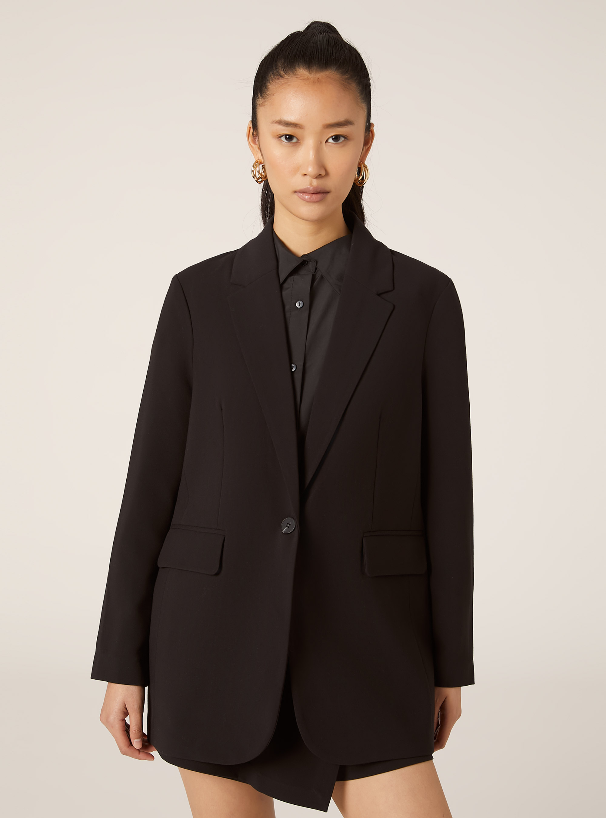 Single breasted regular fit blazer, BK1 BLACK