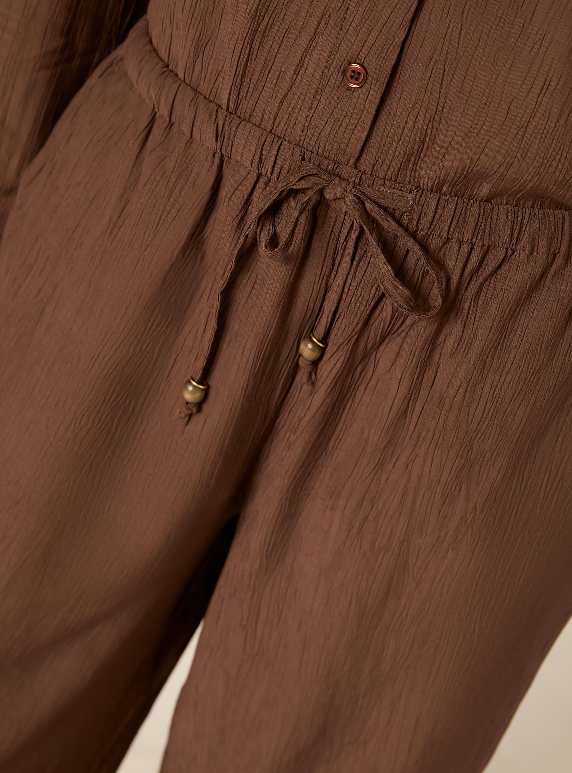 Pantaloni ampi con vita elasticizzata in crepe, MARRONE MEDIO