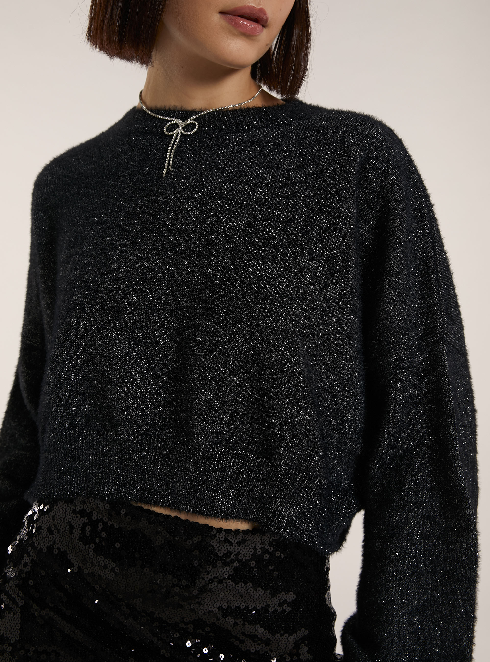 Maglia boxy filo metallico, BK1 BLACK