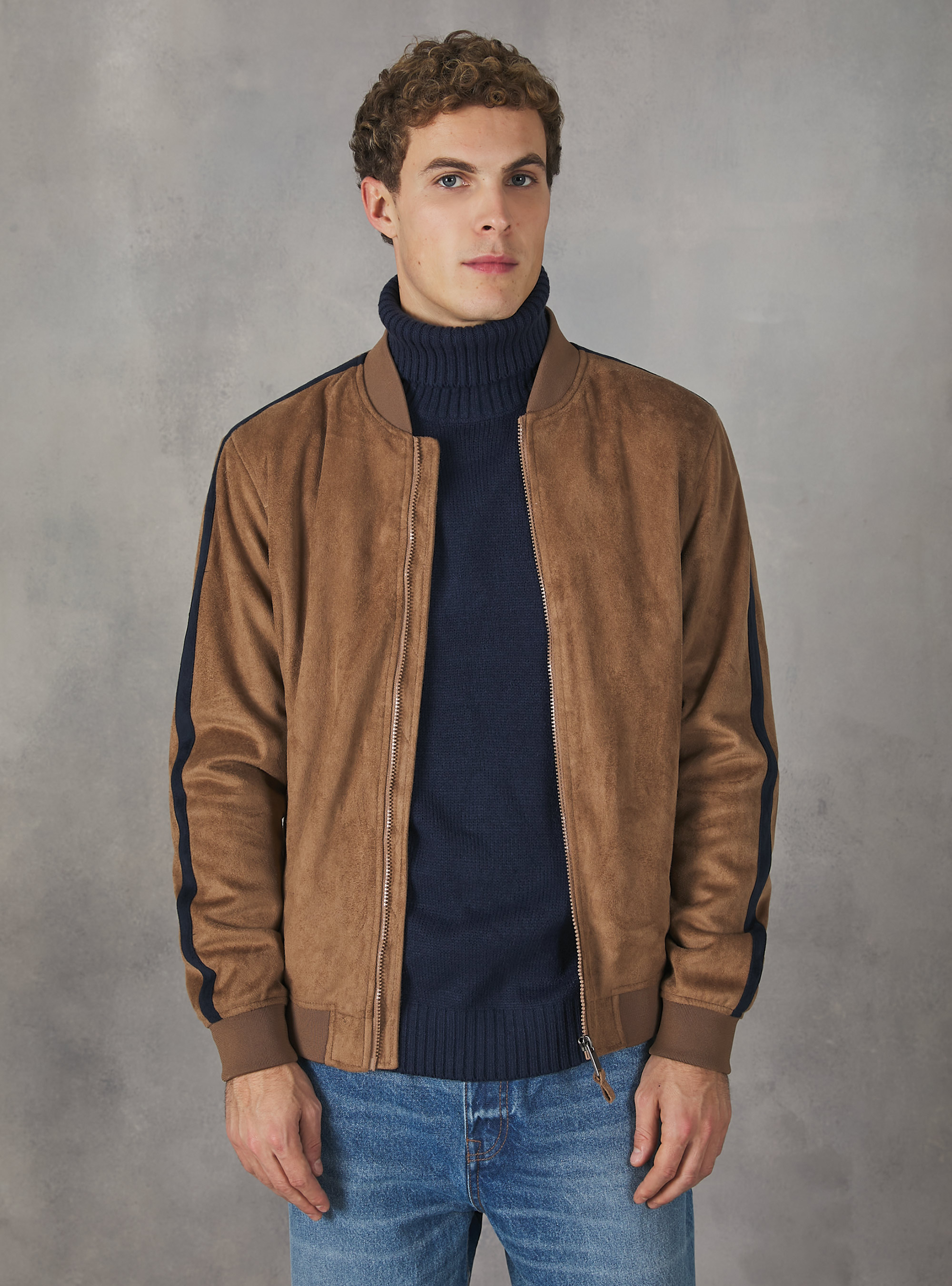 Jacket in faux suede, TOBACCO