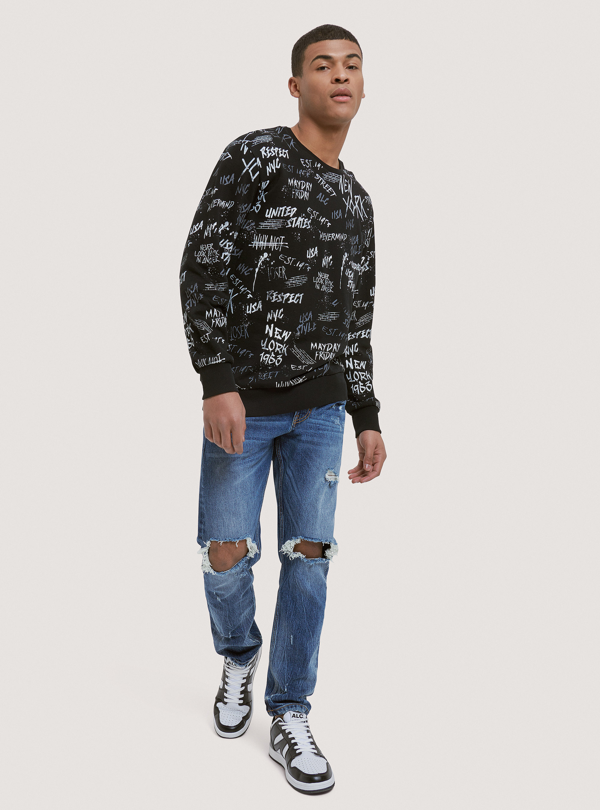 Crewneck sweatshirt 100% cotton, BLACK