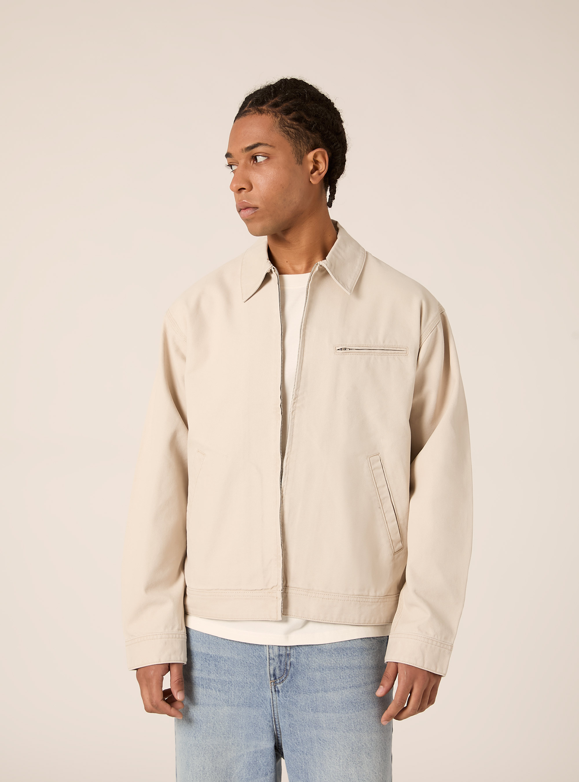 Chaqueta de lona con cuello, BG3 BEIGE LIGHT