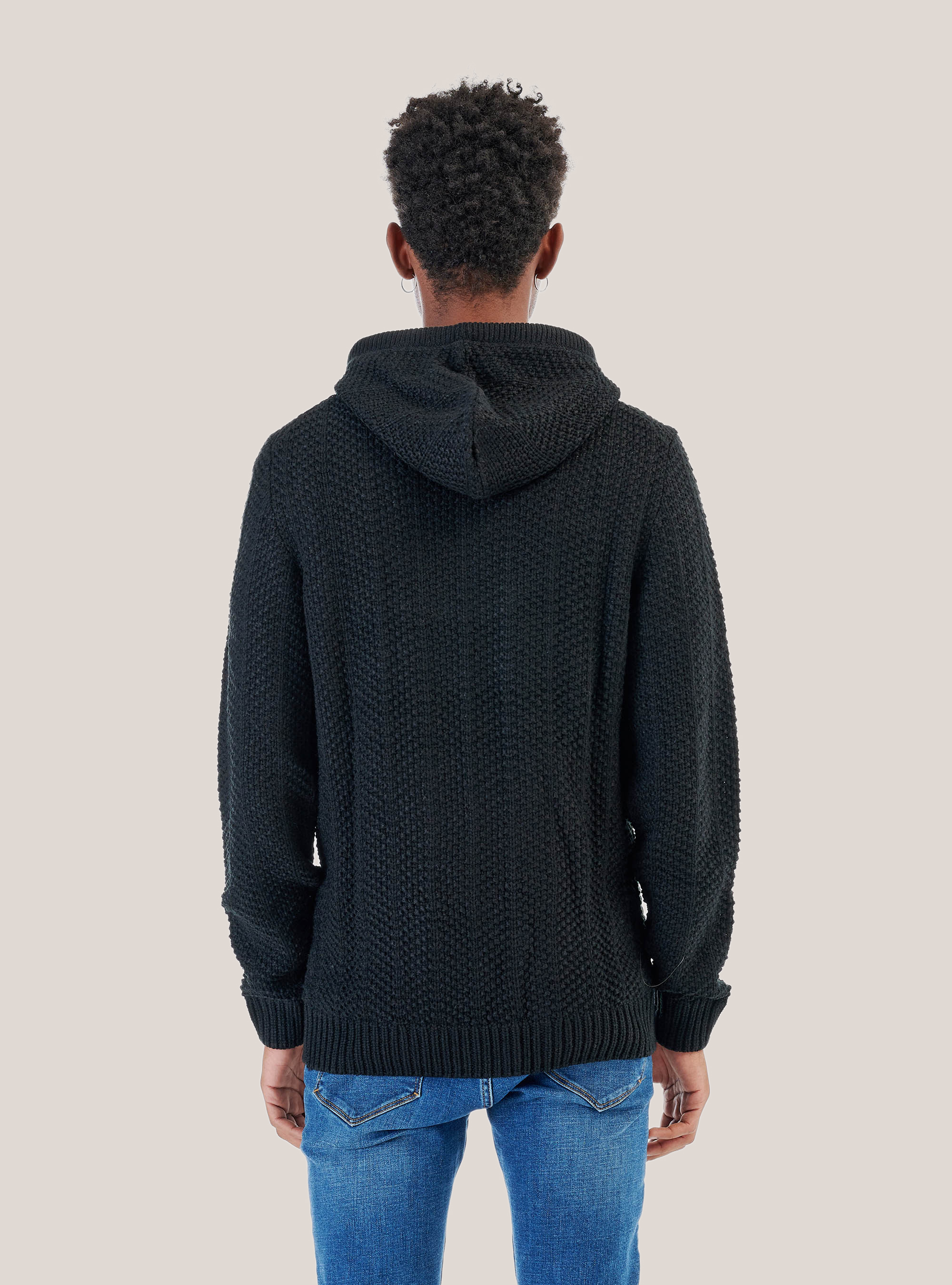 Wool blend hooded pullover, BLACK