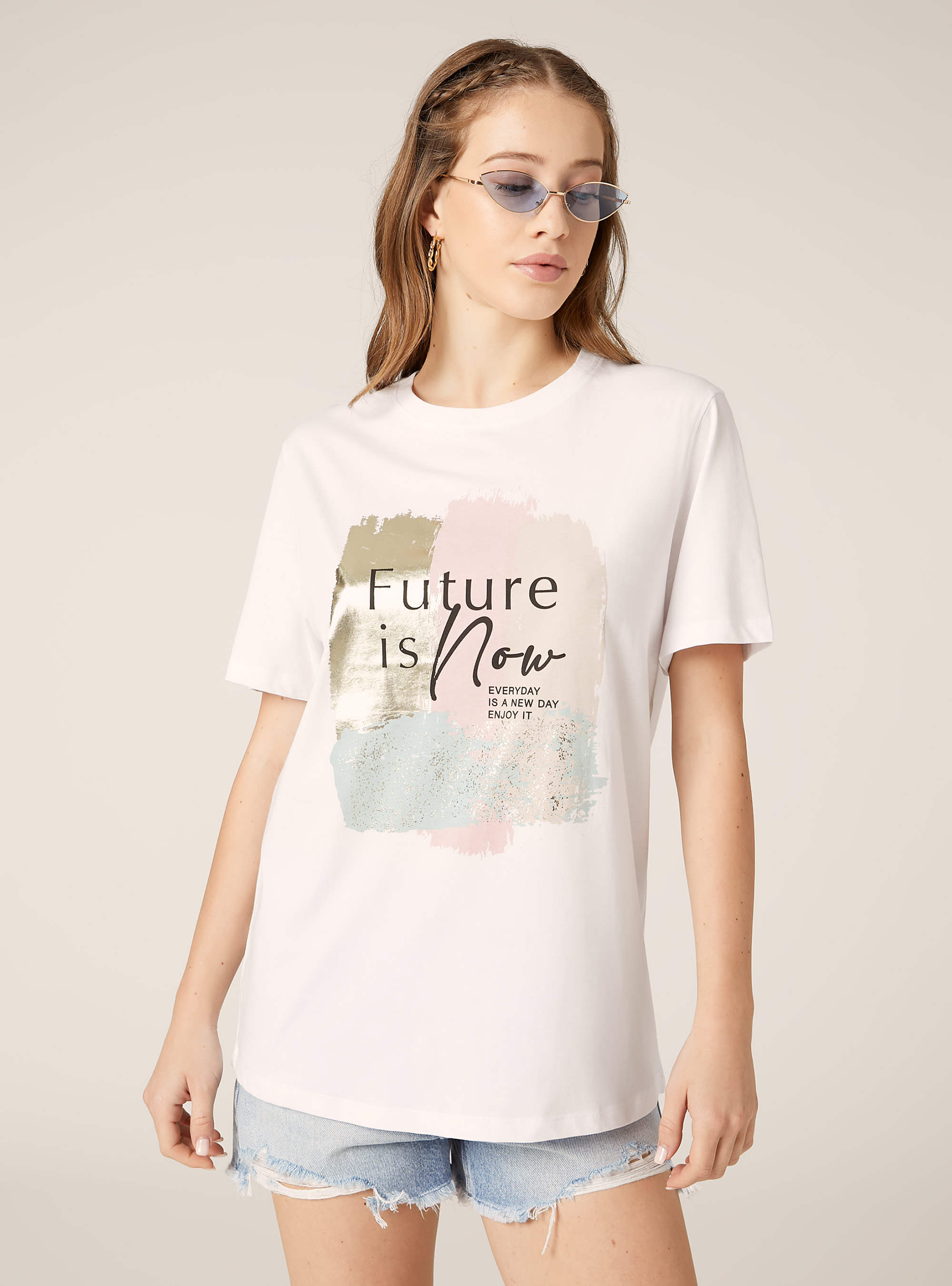 T-shirt with metallic print, WH3 WHITE