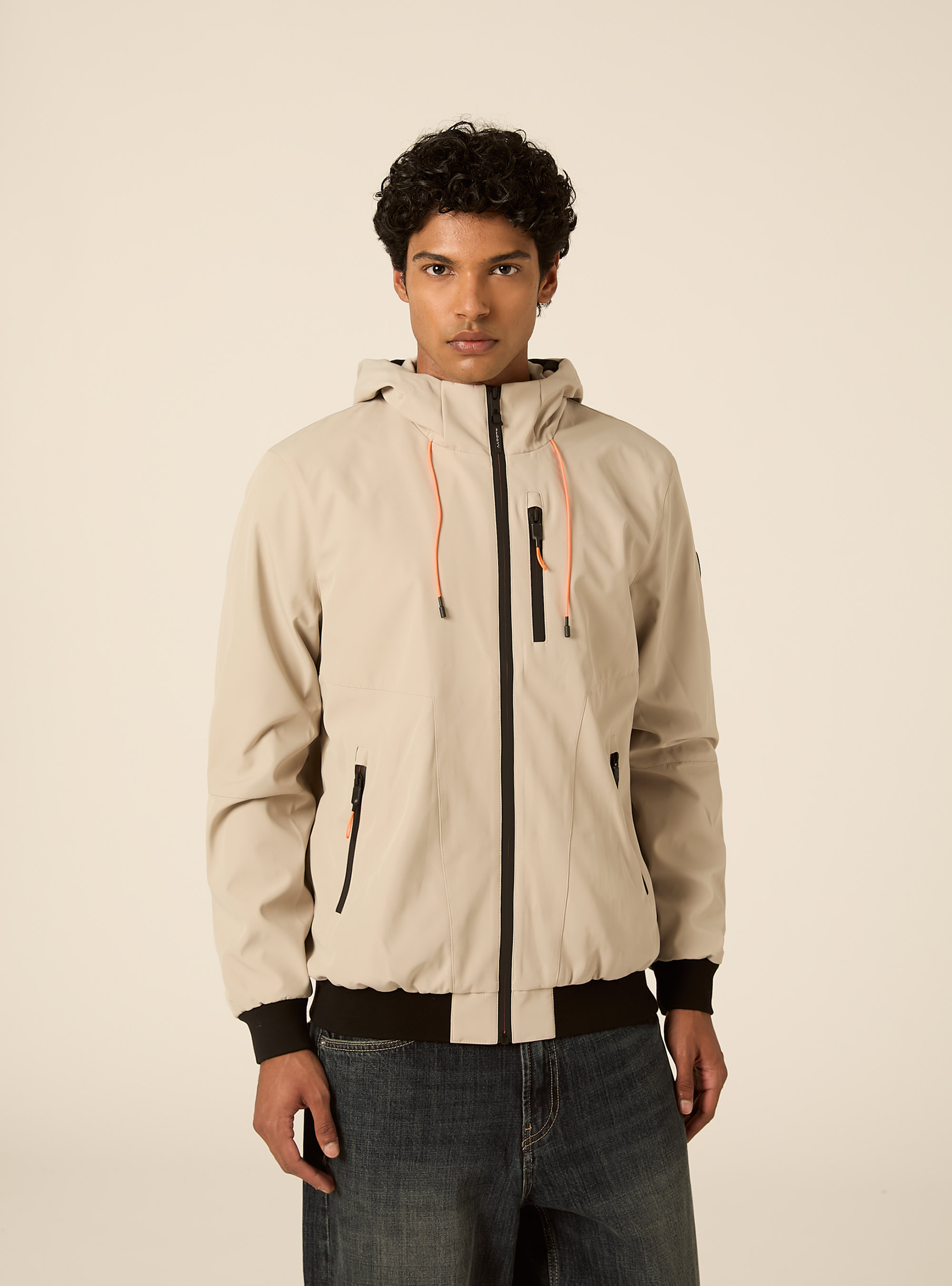Bomber antivento con cappuccio, CR3 CREAM LIGHT