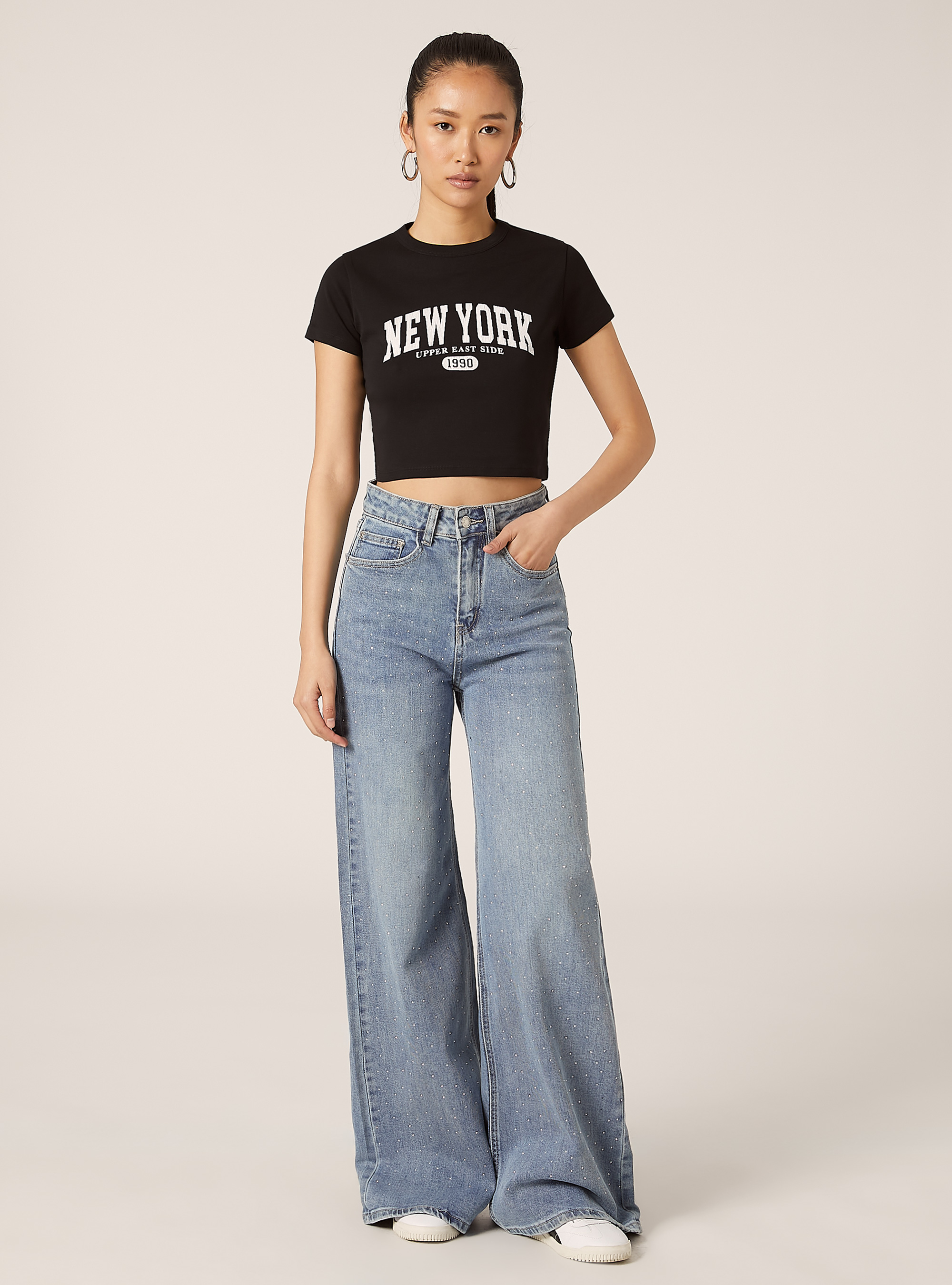 T-shirt court avec imprim&eacute; coll&egrave;ge, BK1 BLACK