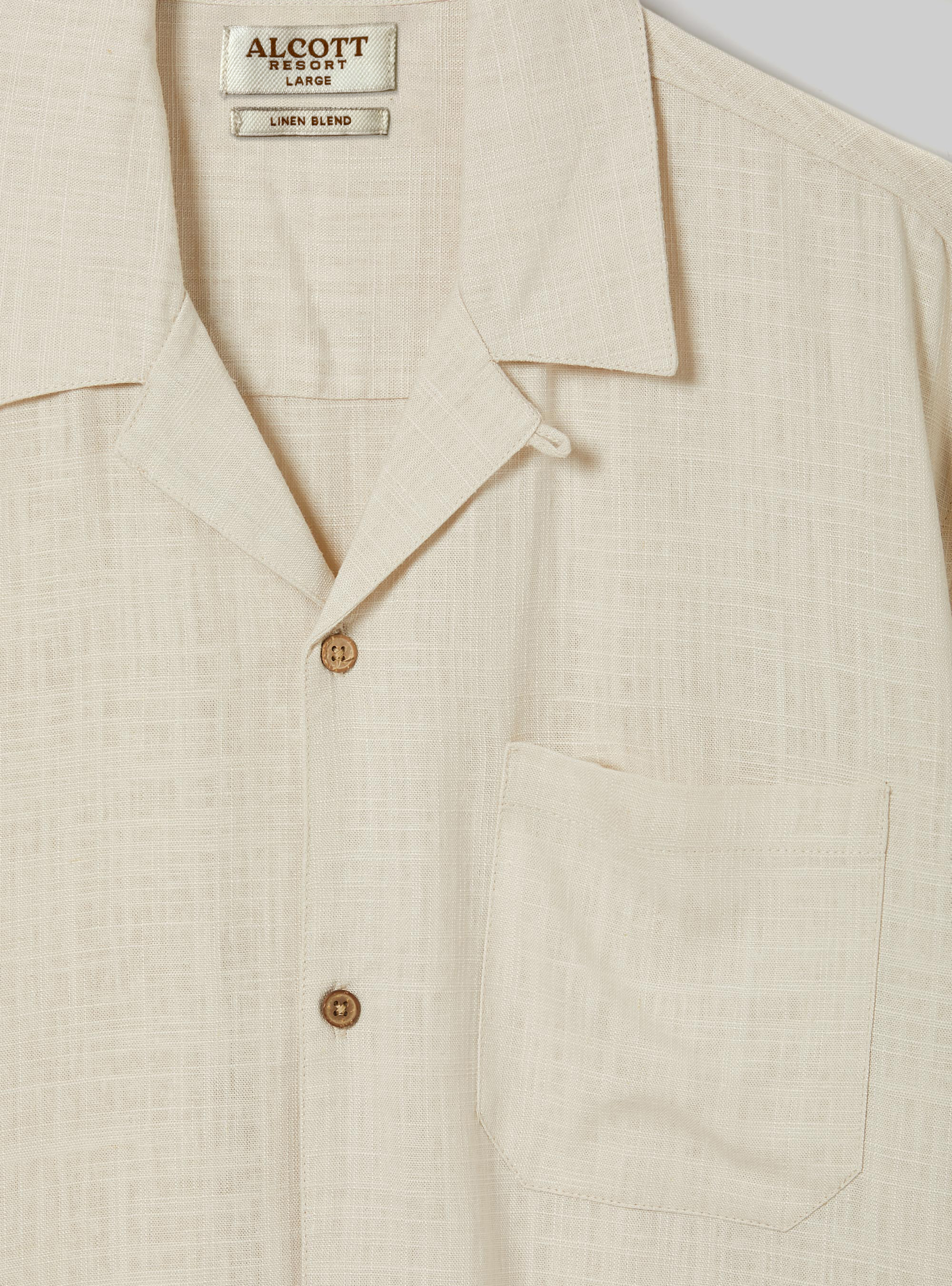 Linen blend shirt with bowling collar, BG3 BEIGE LIGHT
