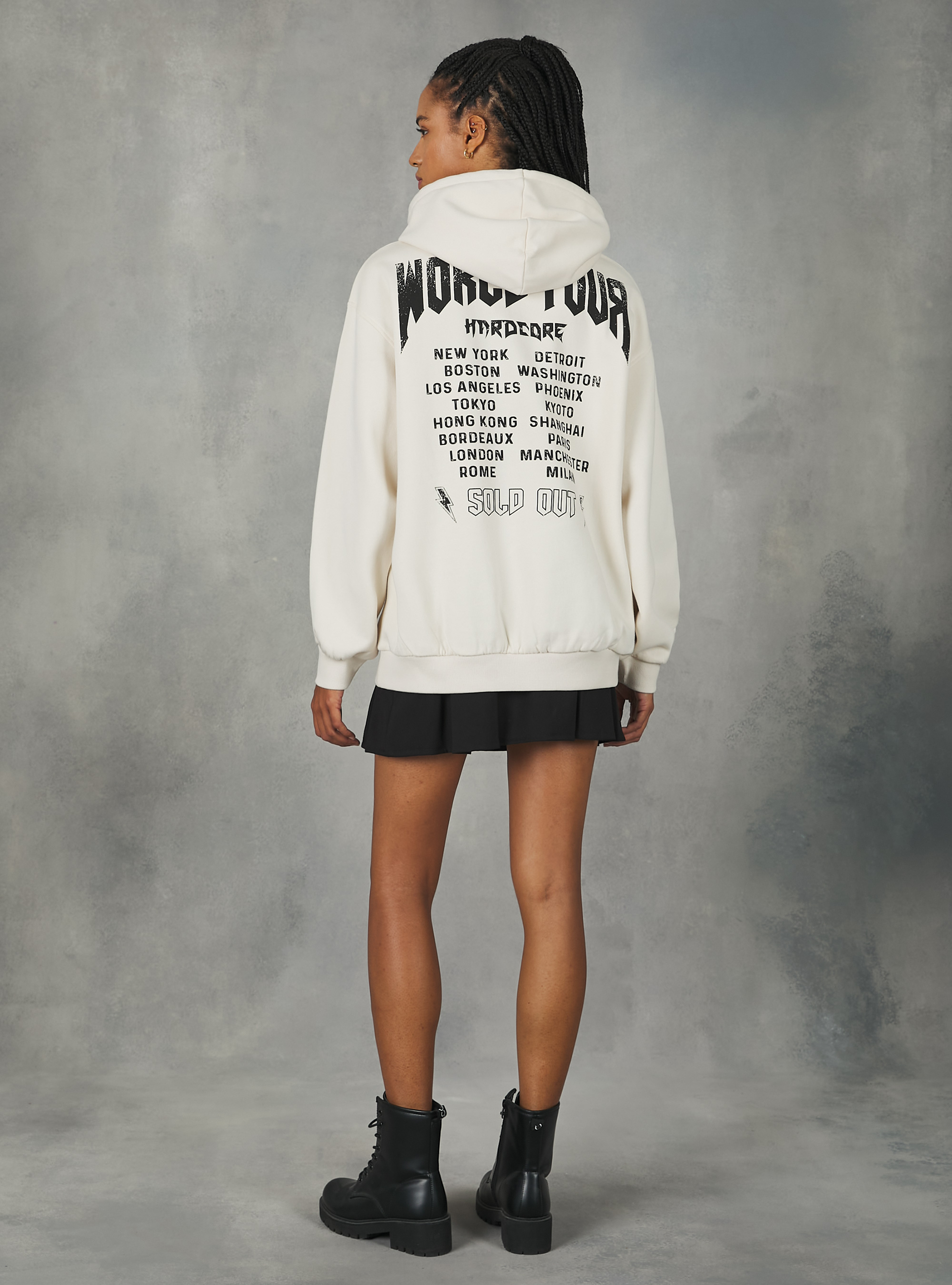 Oversized sweatshirt with Rock print, CR2 CREAM MEDIUM