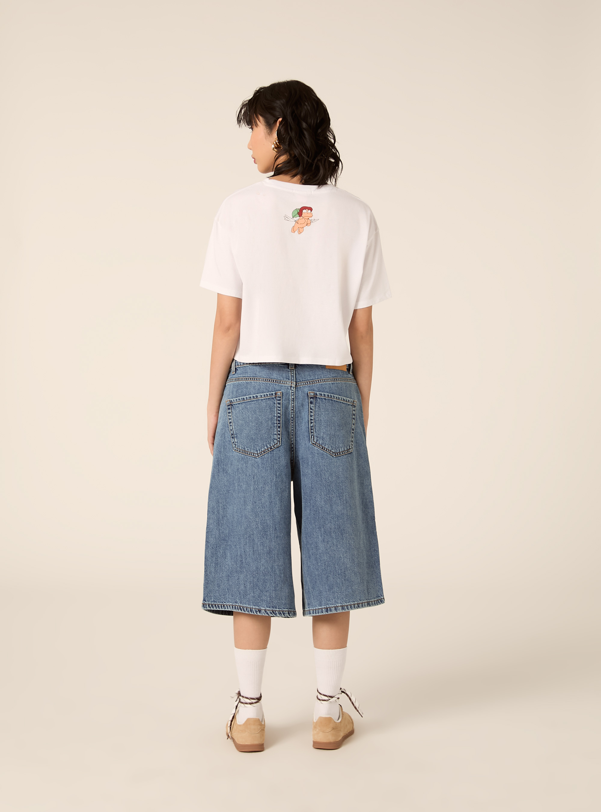 T-shirt pollon licenza crop fit, WH3 WHITE