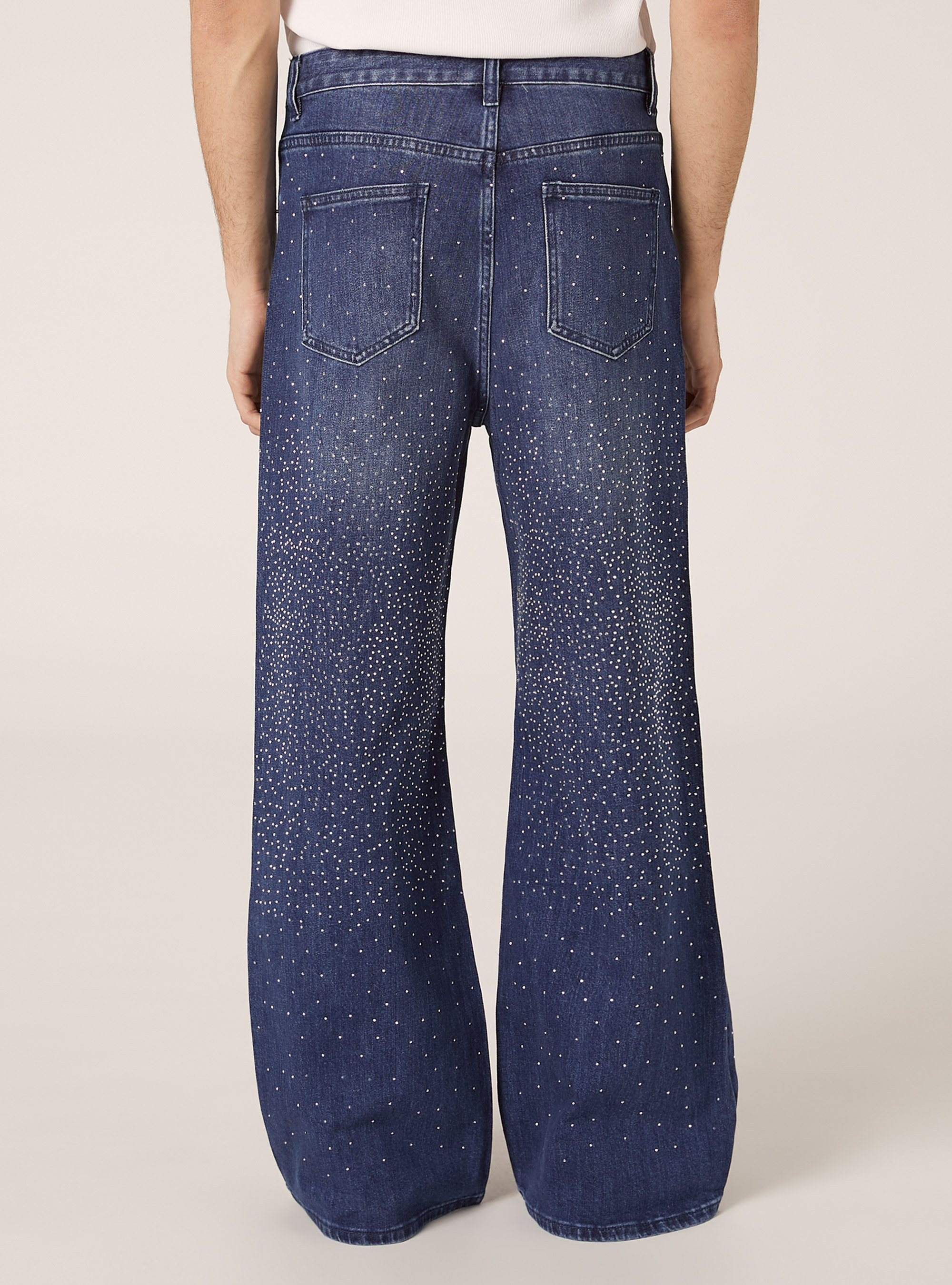 Jeans straight high rise con strass, D003 MEDIUM BLUE