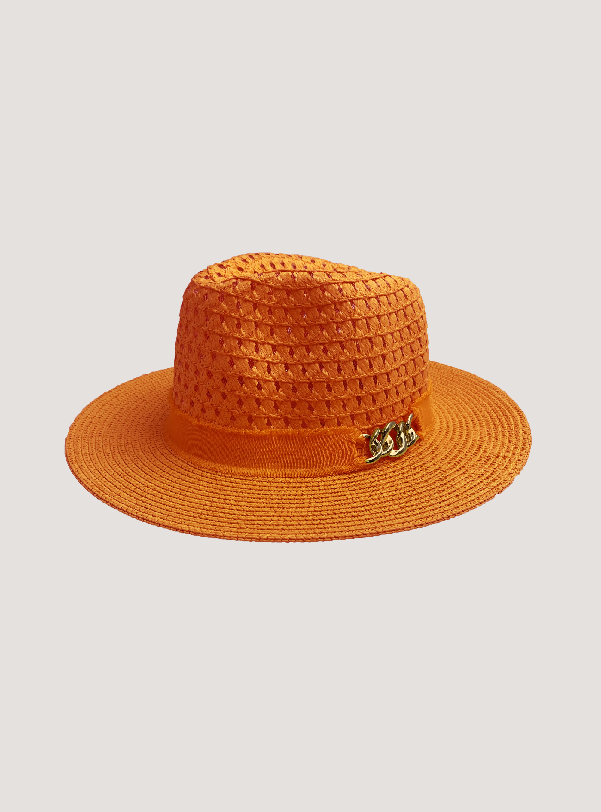 Sombrero de ala ancha con textura de rafia, OR2 ORANGE MED.