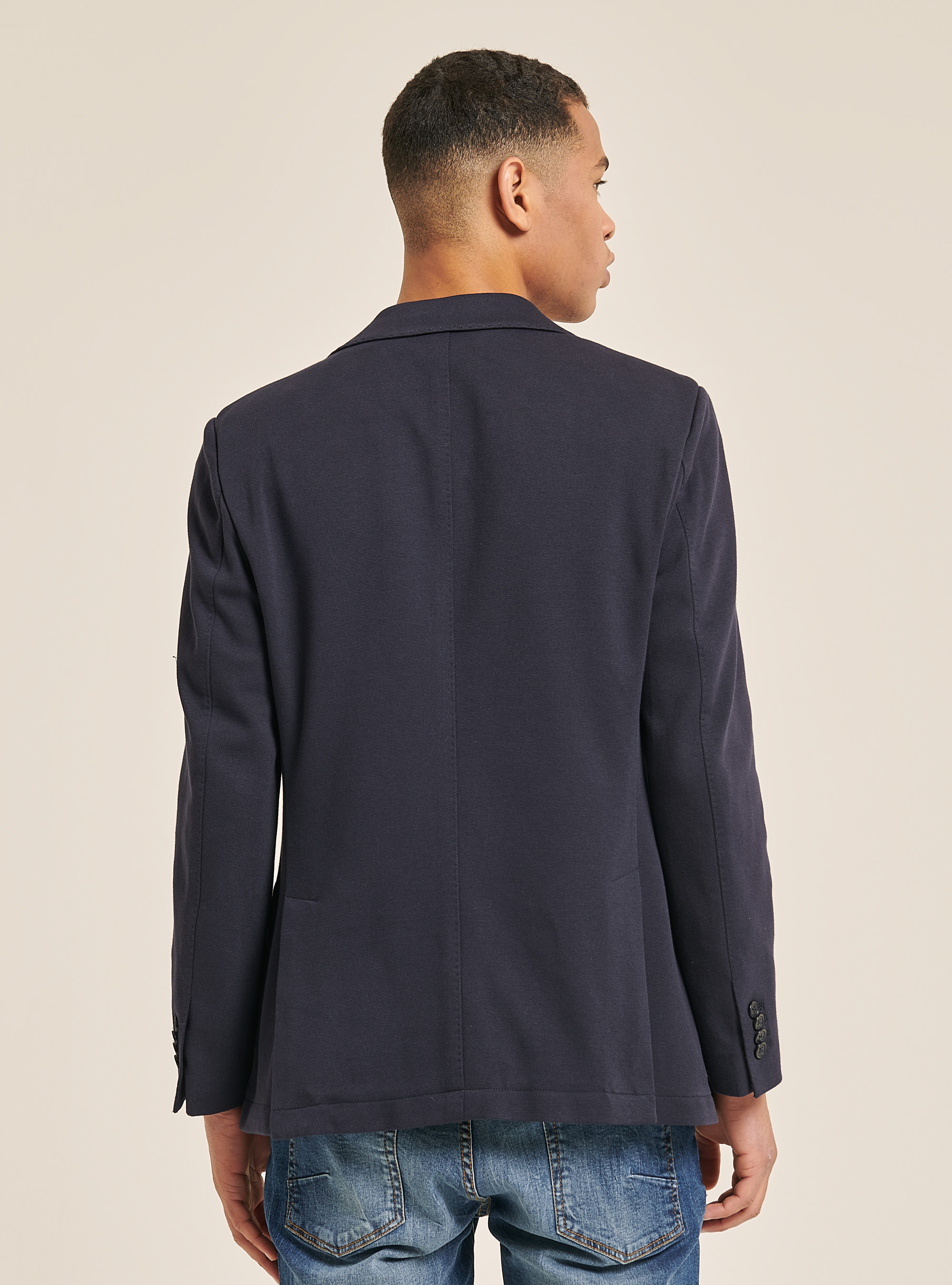 Blazer in cotone piquet, BLU MARINO