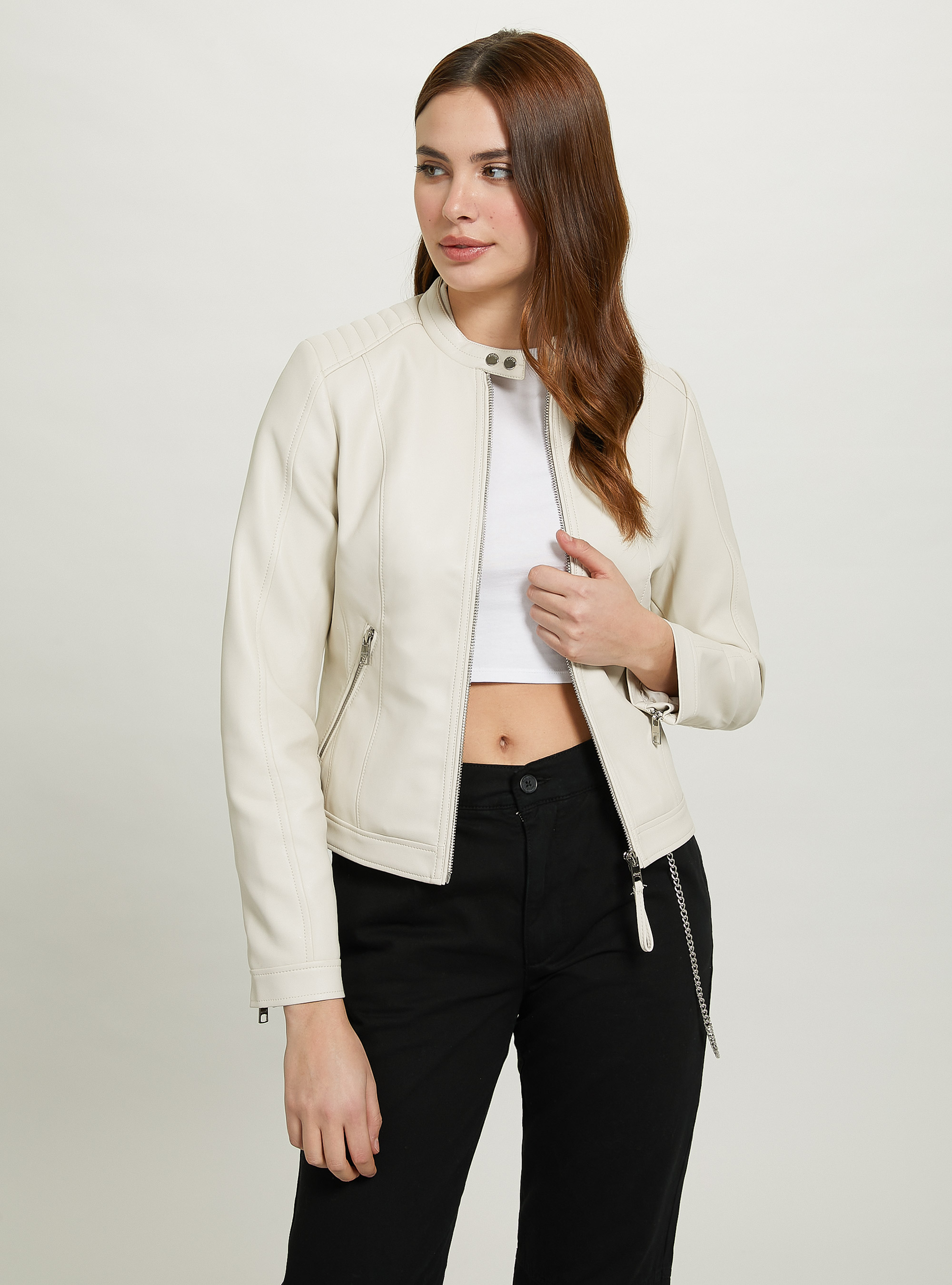 Bikerjacke mit Ledereffekt, WH1 OFF WHITE