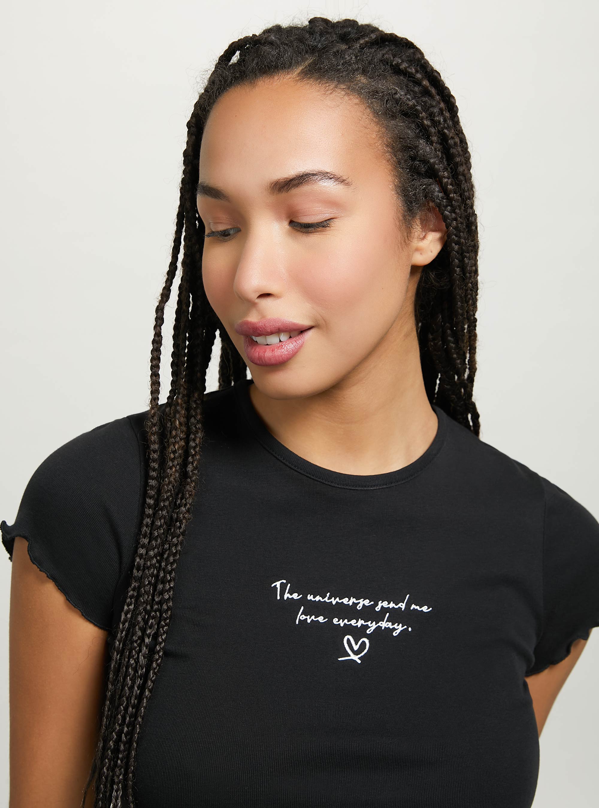 Cotton T-shirt with embroidery, BLACK