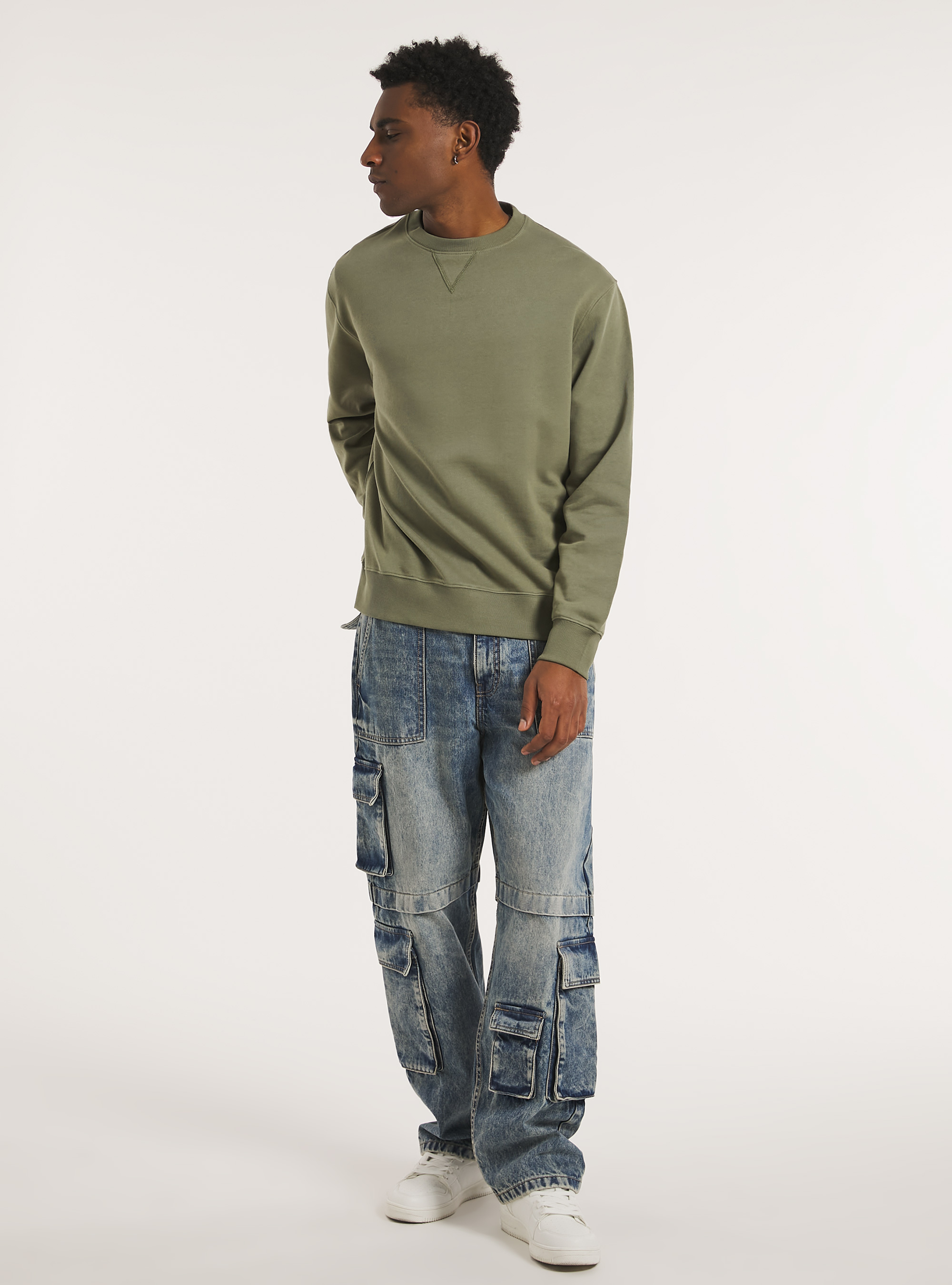 Plain-coloured crew-neck sweatshirt, KY2 KAKY MEDIUM