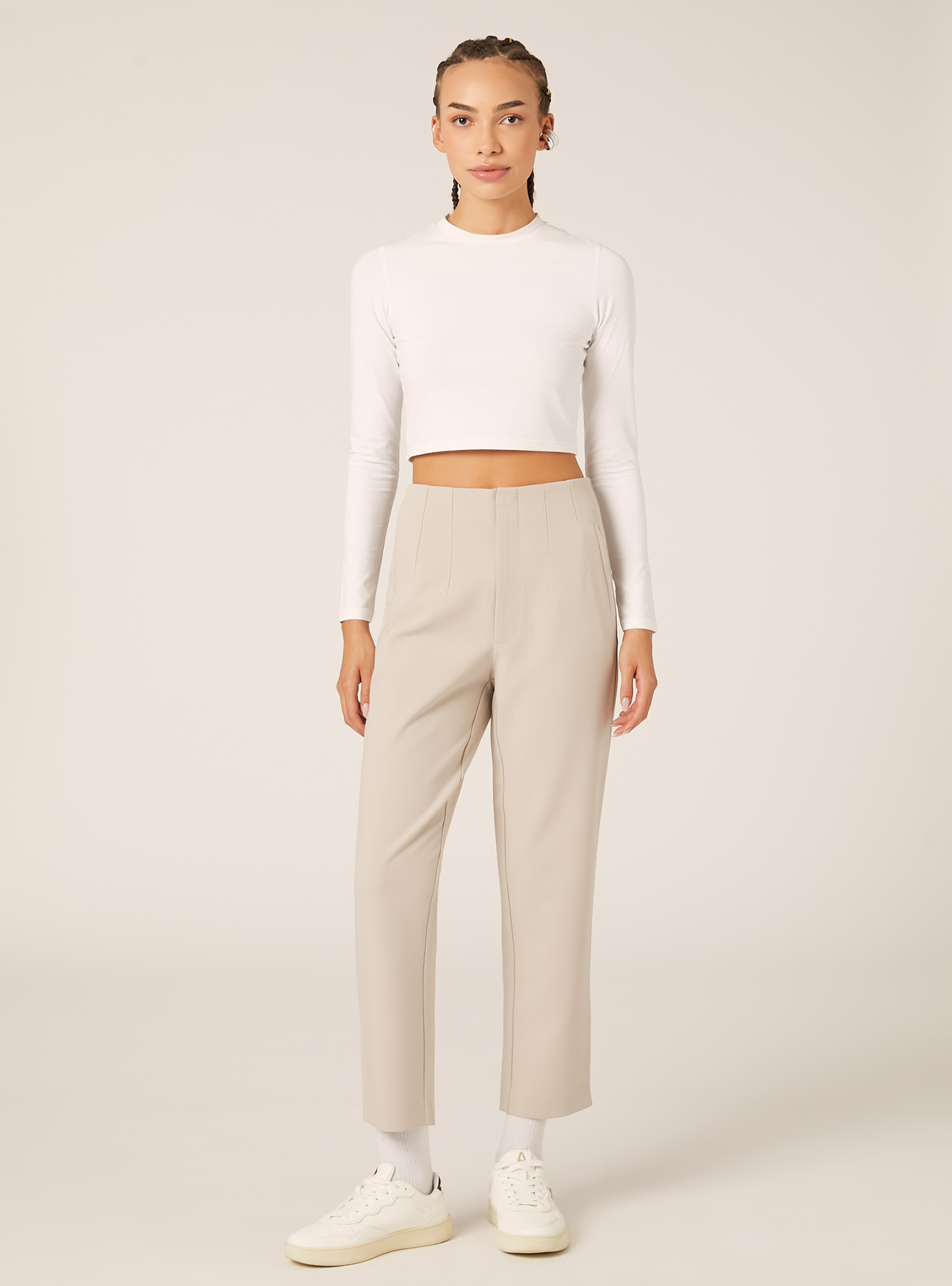 Plain trousers with pleats, SA3 SAND LIGHT