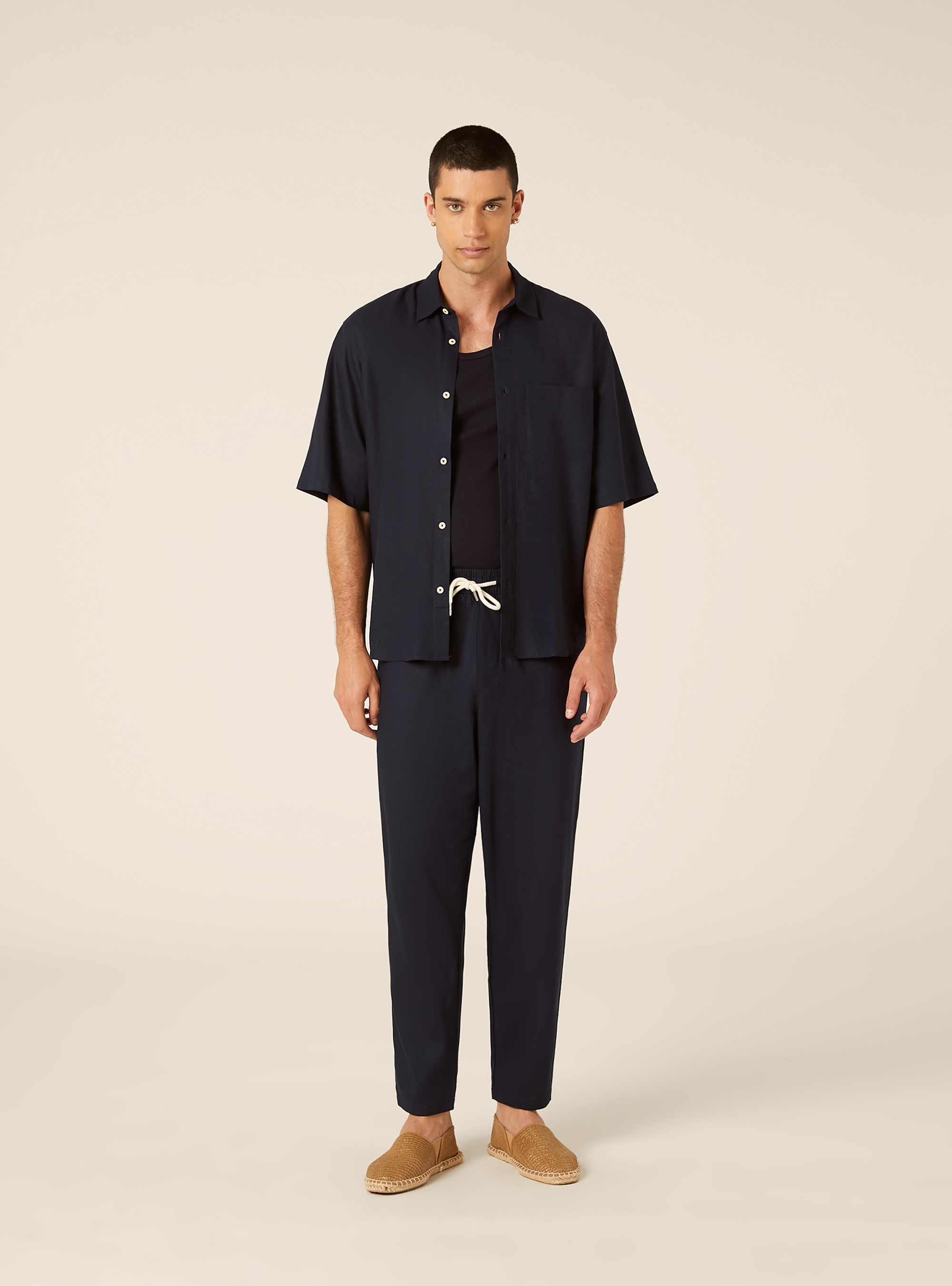 Pantalaccio in misto lino  con coulisse in vita, NA1 NAVY DARK