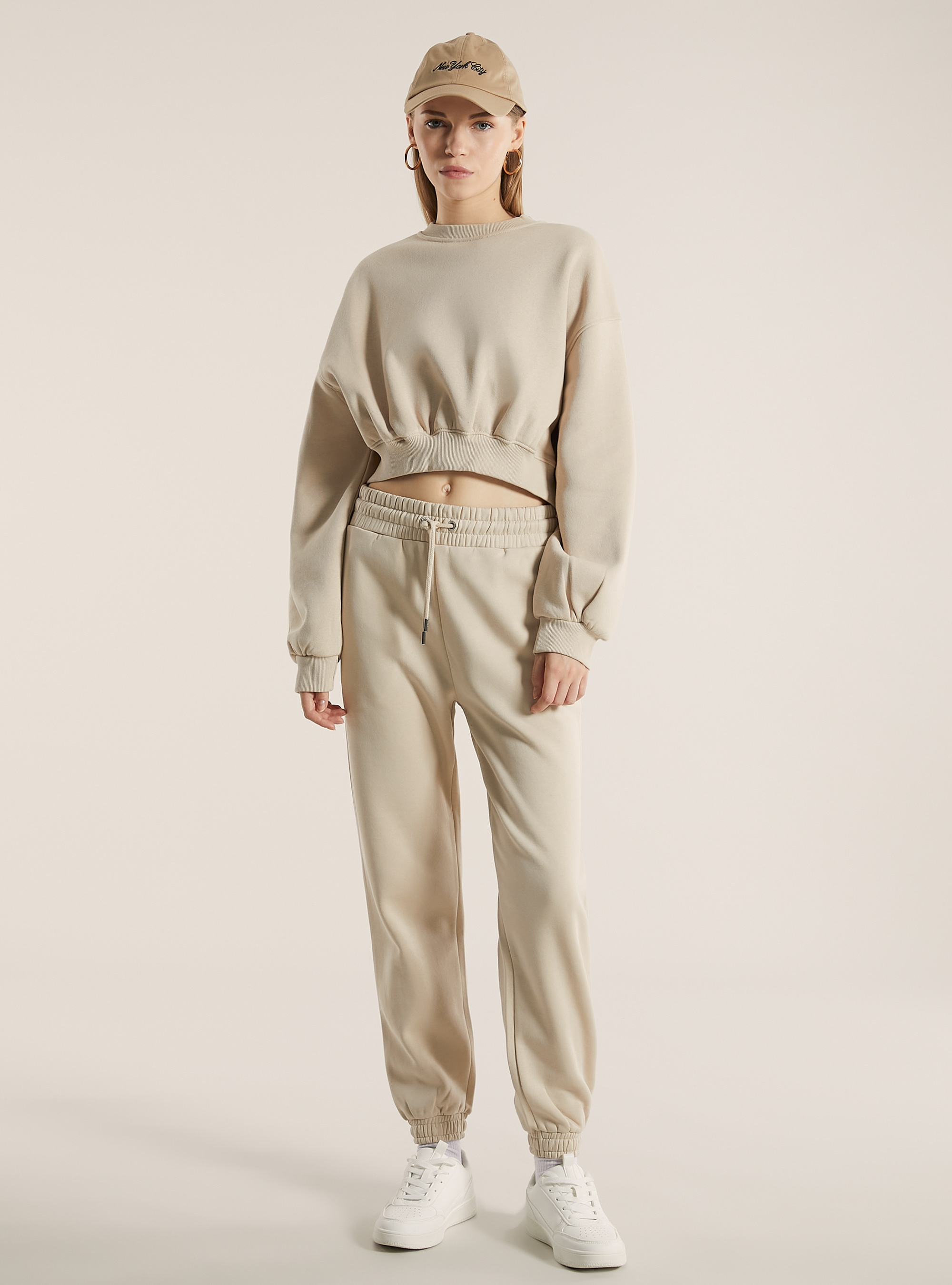 Sudadera de algodón con cuello redondo, BG2 BEIGE MEDIUM