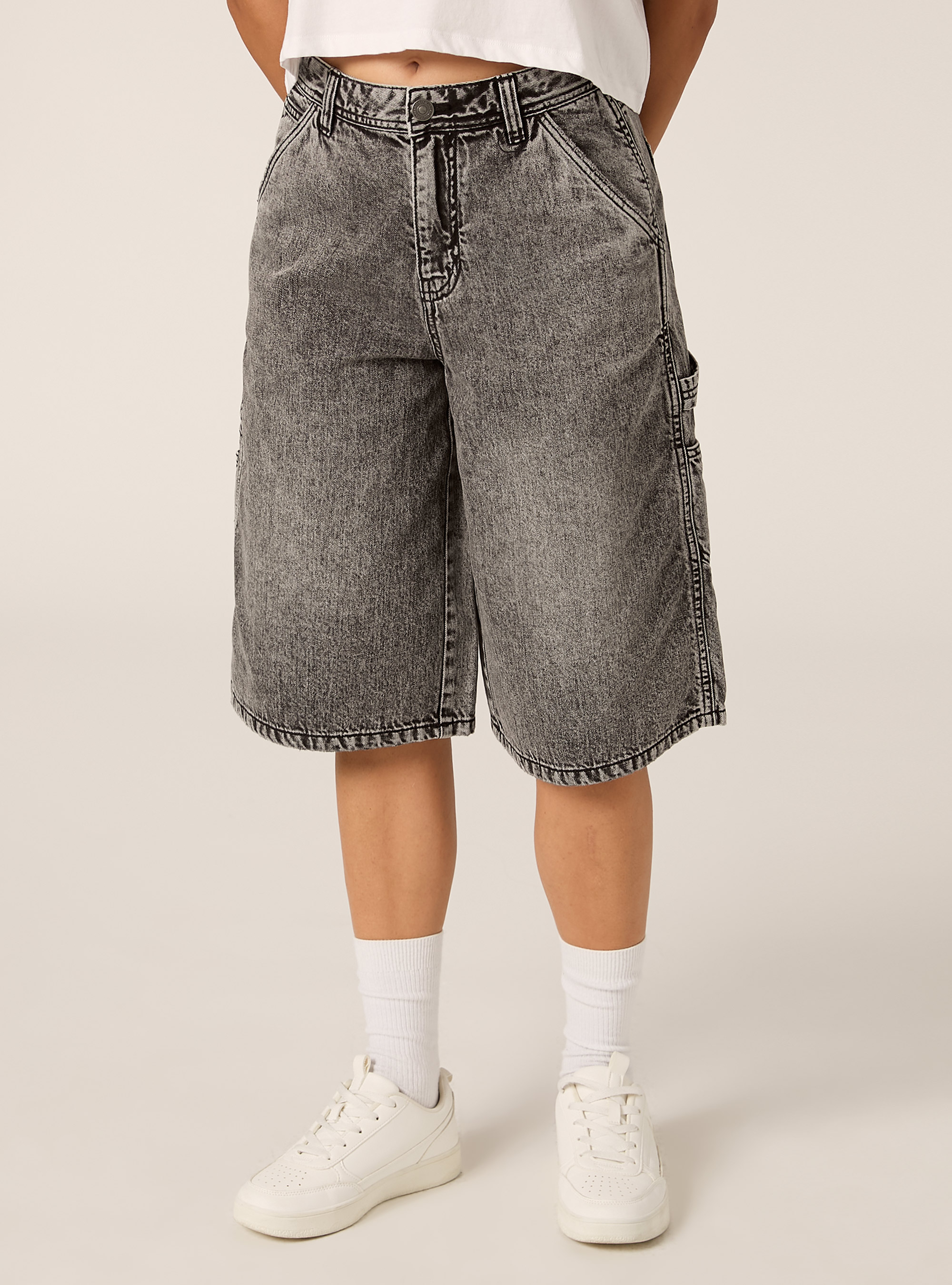 Weite Denim-Jorts im Carpenter-Style, D00G GREY