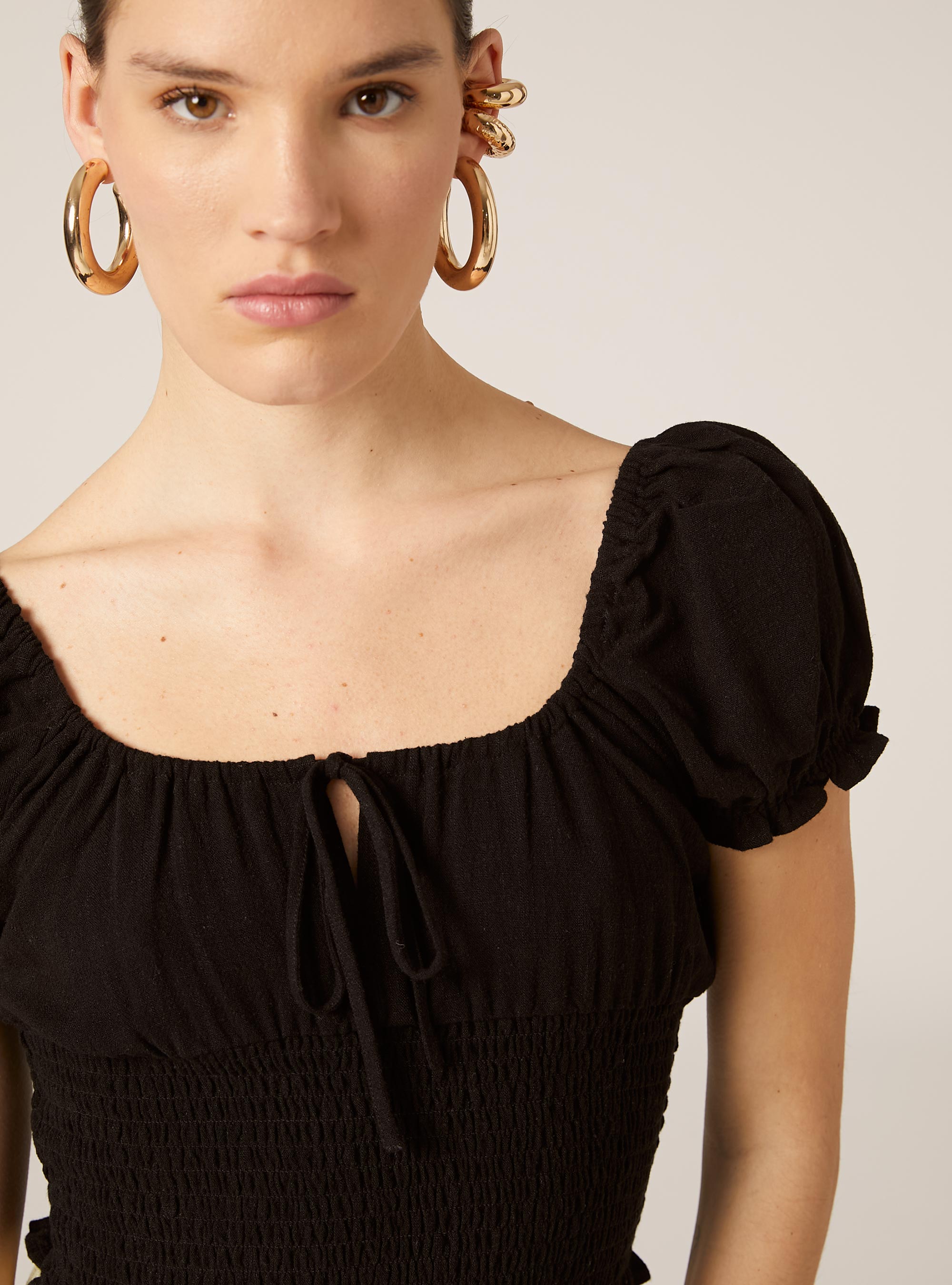 Blusa en mezcla de lino, BK1 BLACK