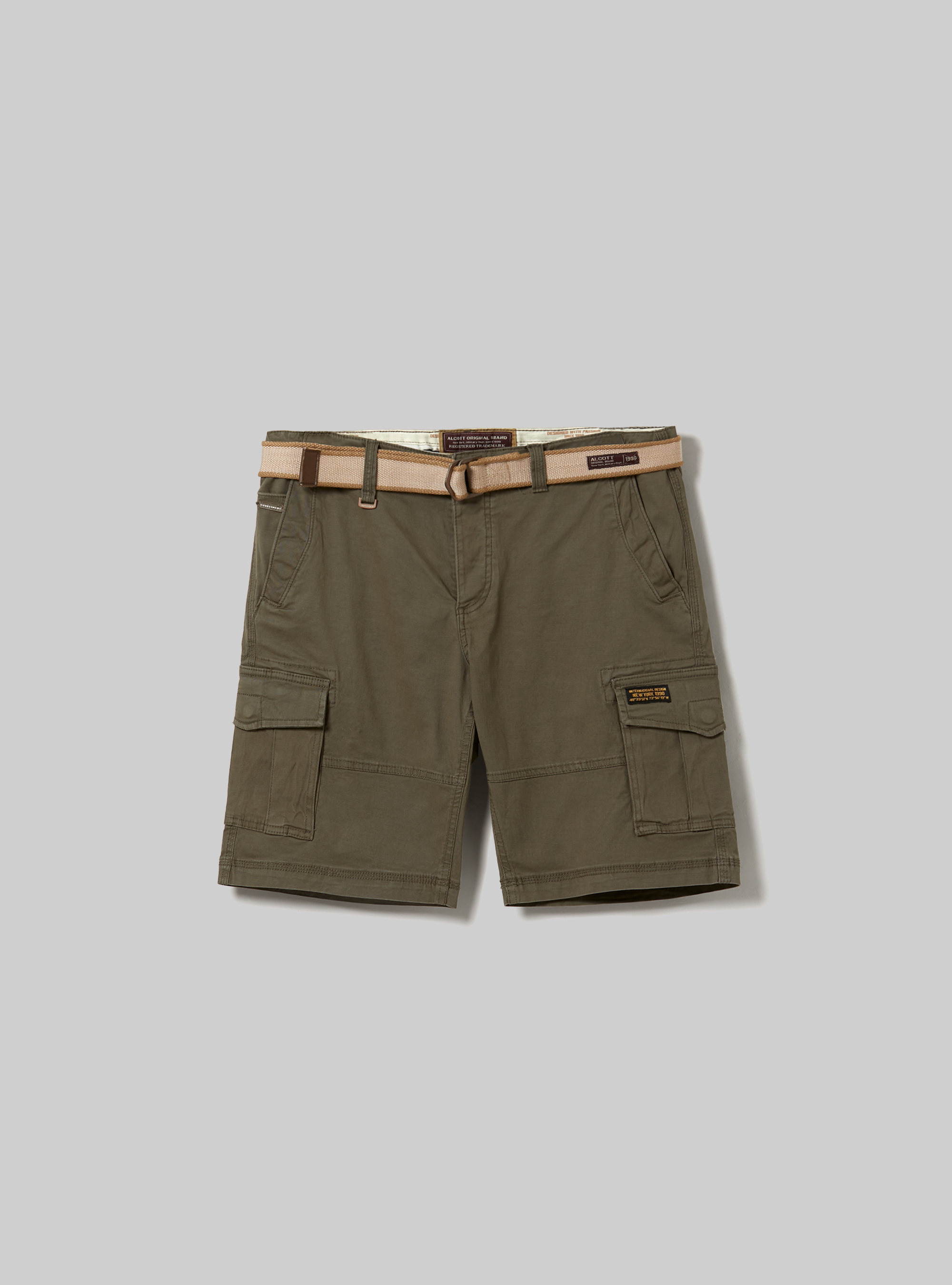 Cotton cargo bermuda with canvas belt, KY2 KAKY MEDIUM