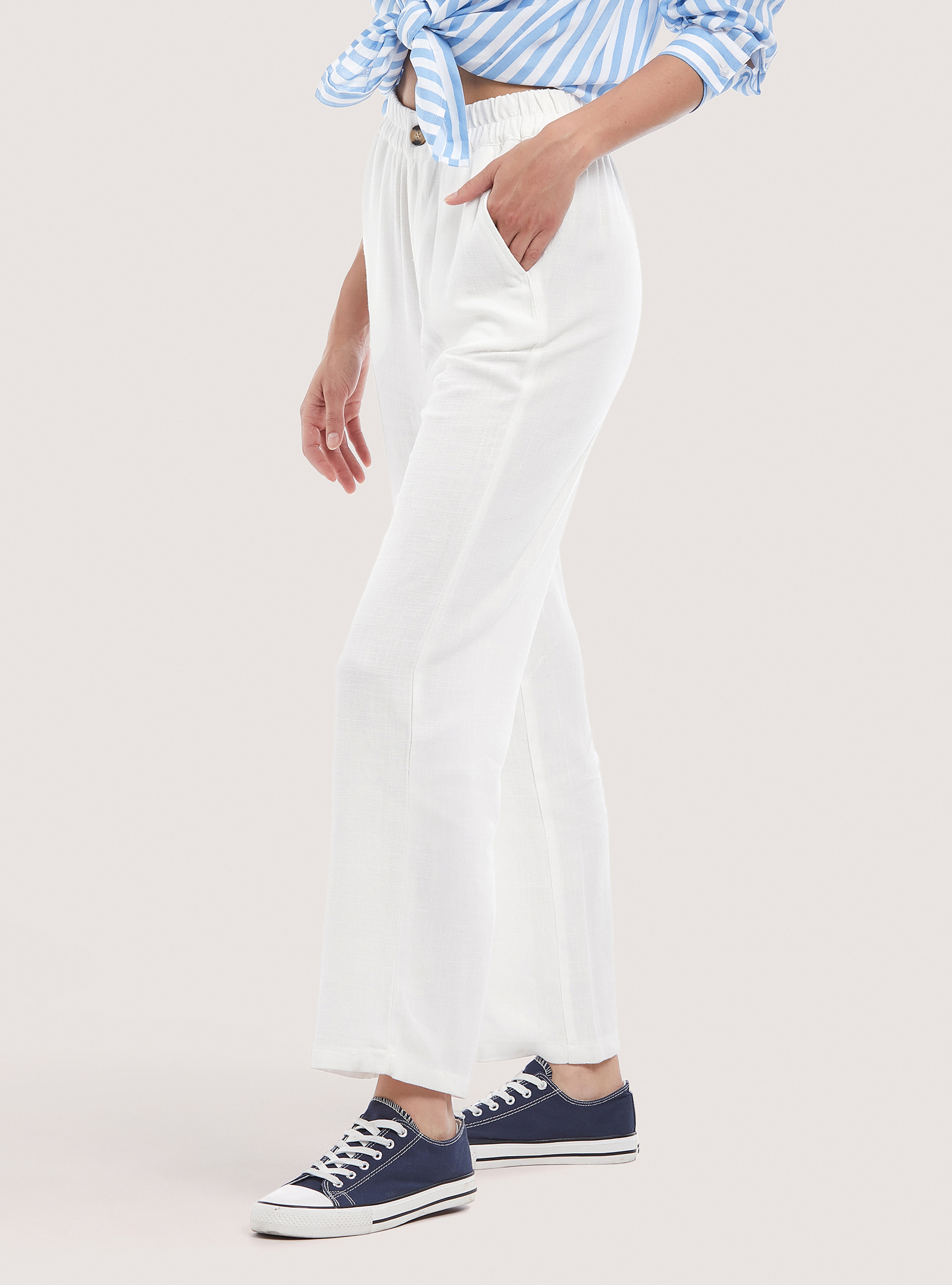 Linen blend regular trousers, C0020 OFF WHITE