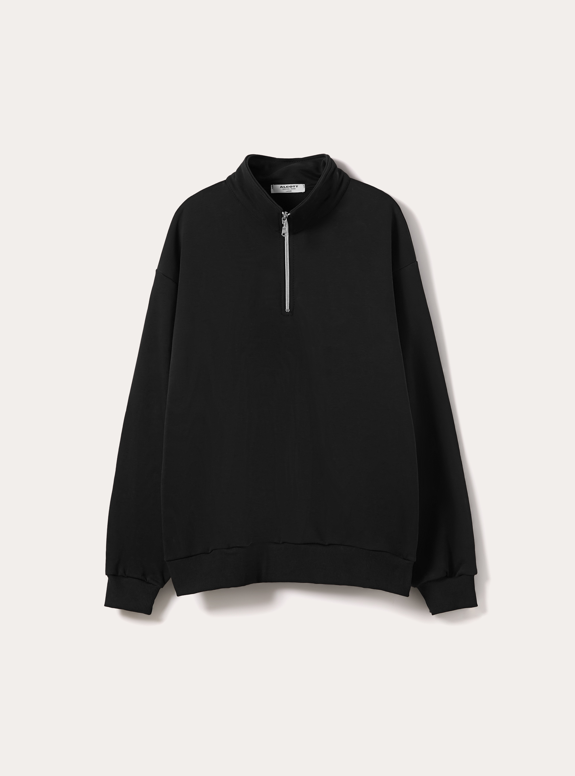 Felpa mezzo collo con zip boxy fit, BK1 BLACK