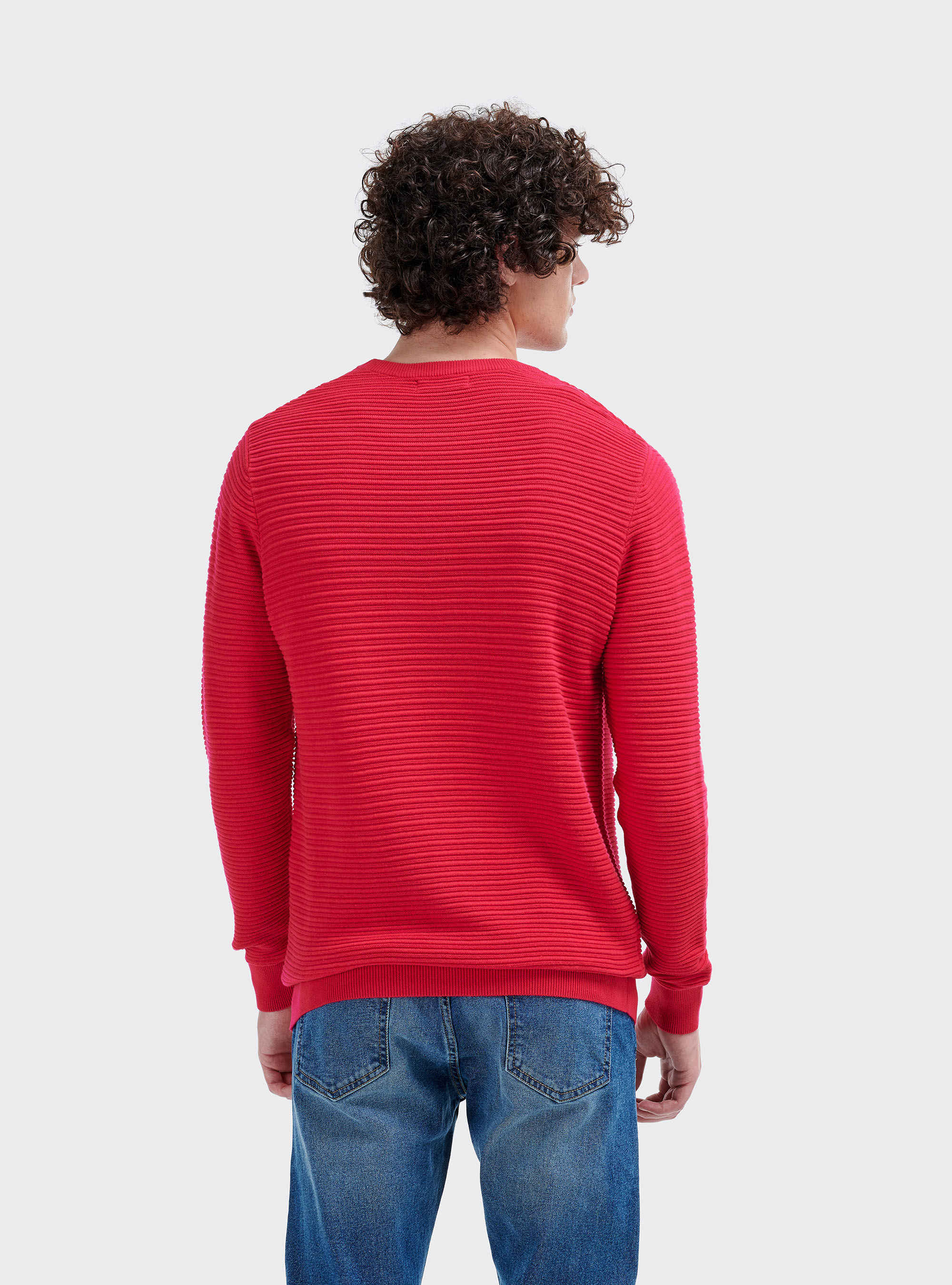Basic Pullover mit Rundhalsausschnitt aus strukturiertem Strick, C4435 FUXIA