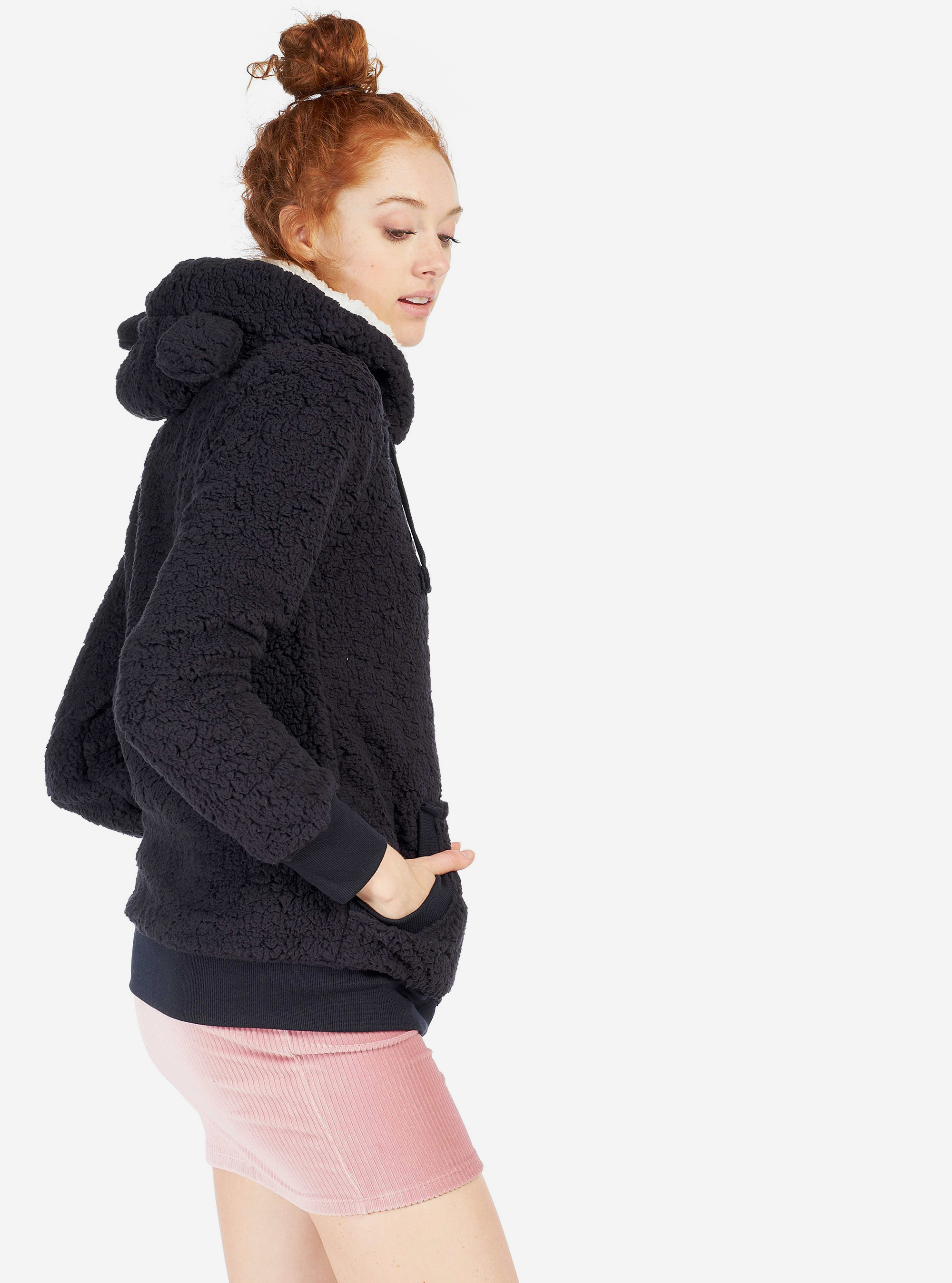 Sweat à capuche avec oreilles en fausse fourrure, C218 BLUE NAVY