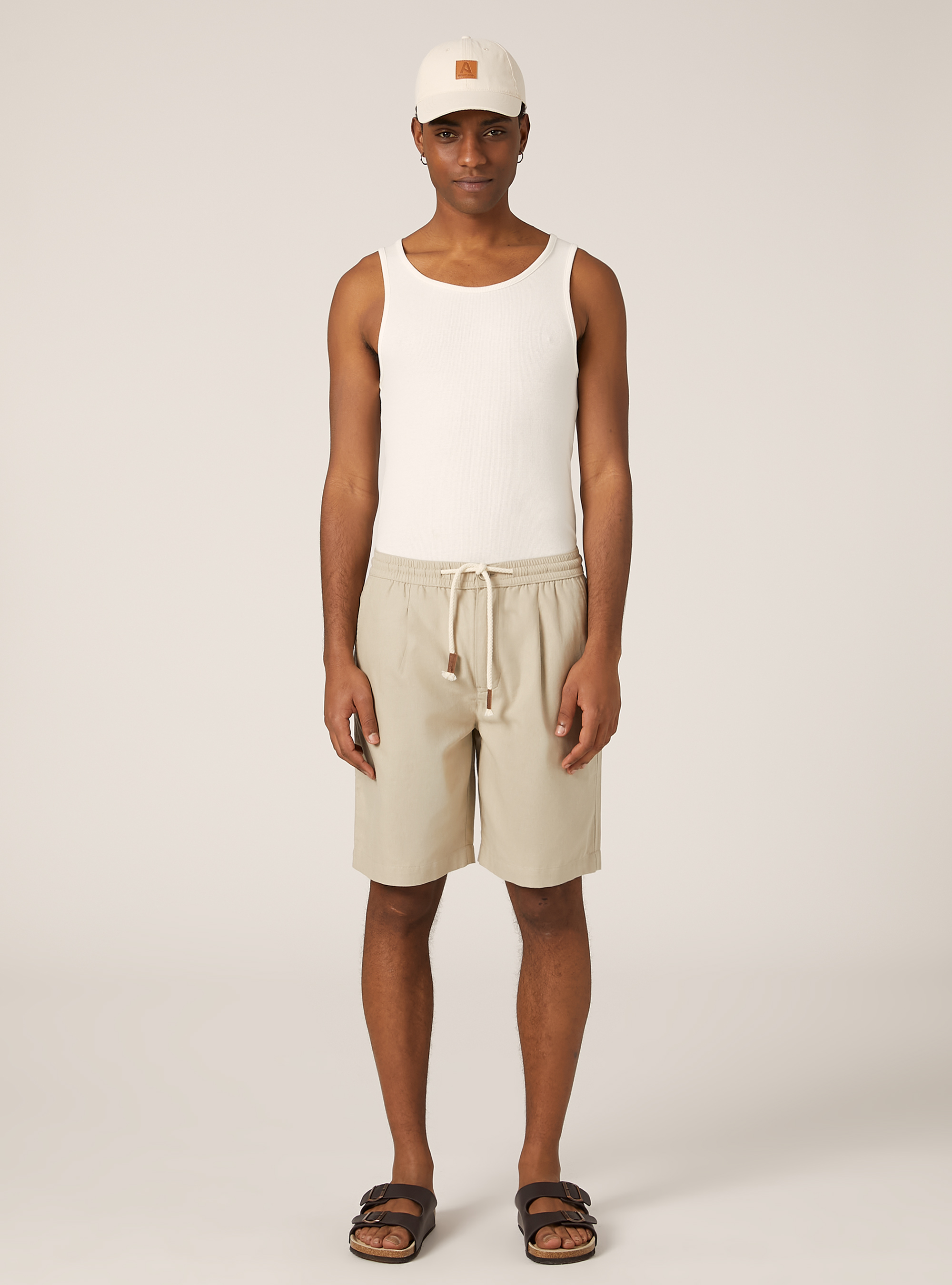 Bermuda en lin avec cordon de serrage, BG3 BEIGE LIGHT
