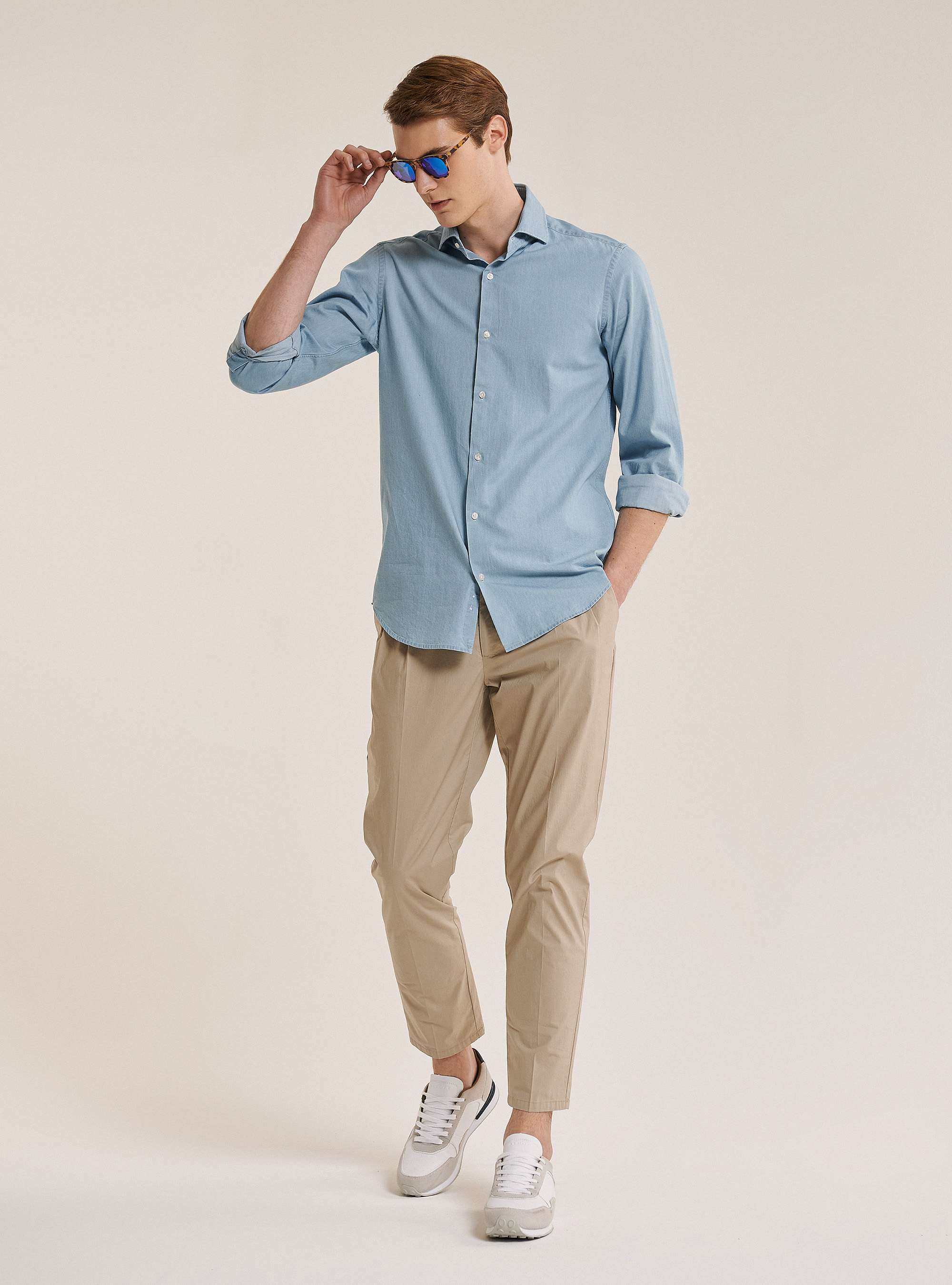 Camisa vaquera de algod&oacute;n, AZUL