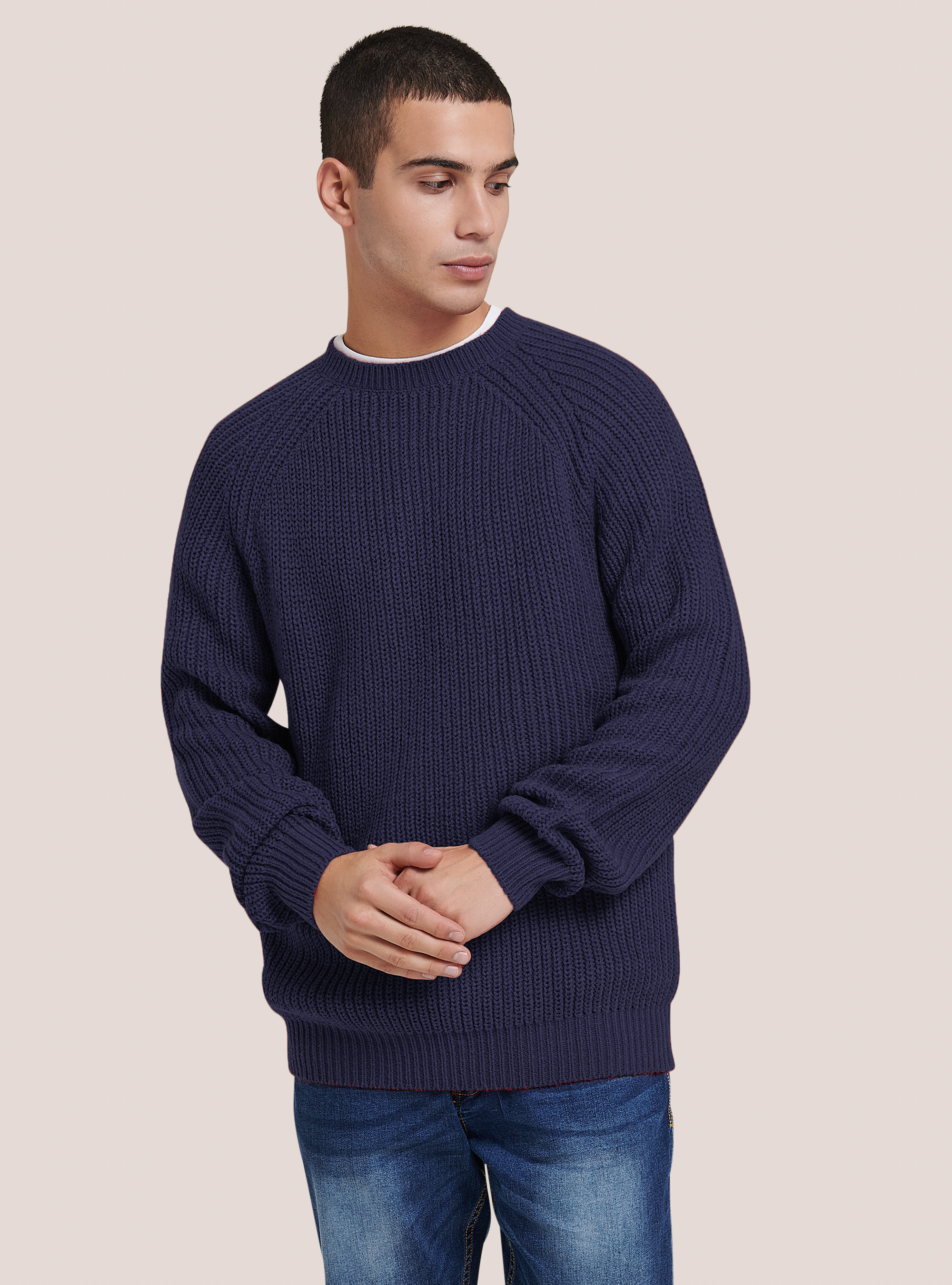 English rib crew-neck pullover, NA1 NAVY DARK