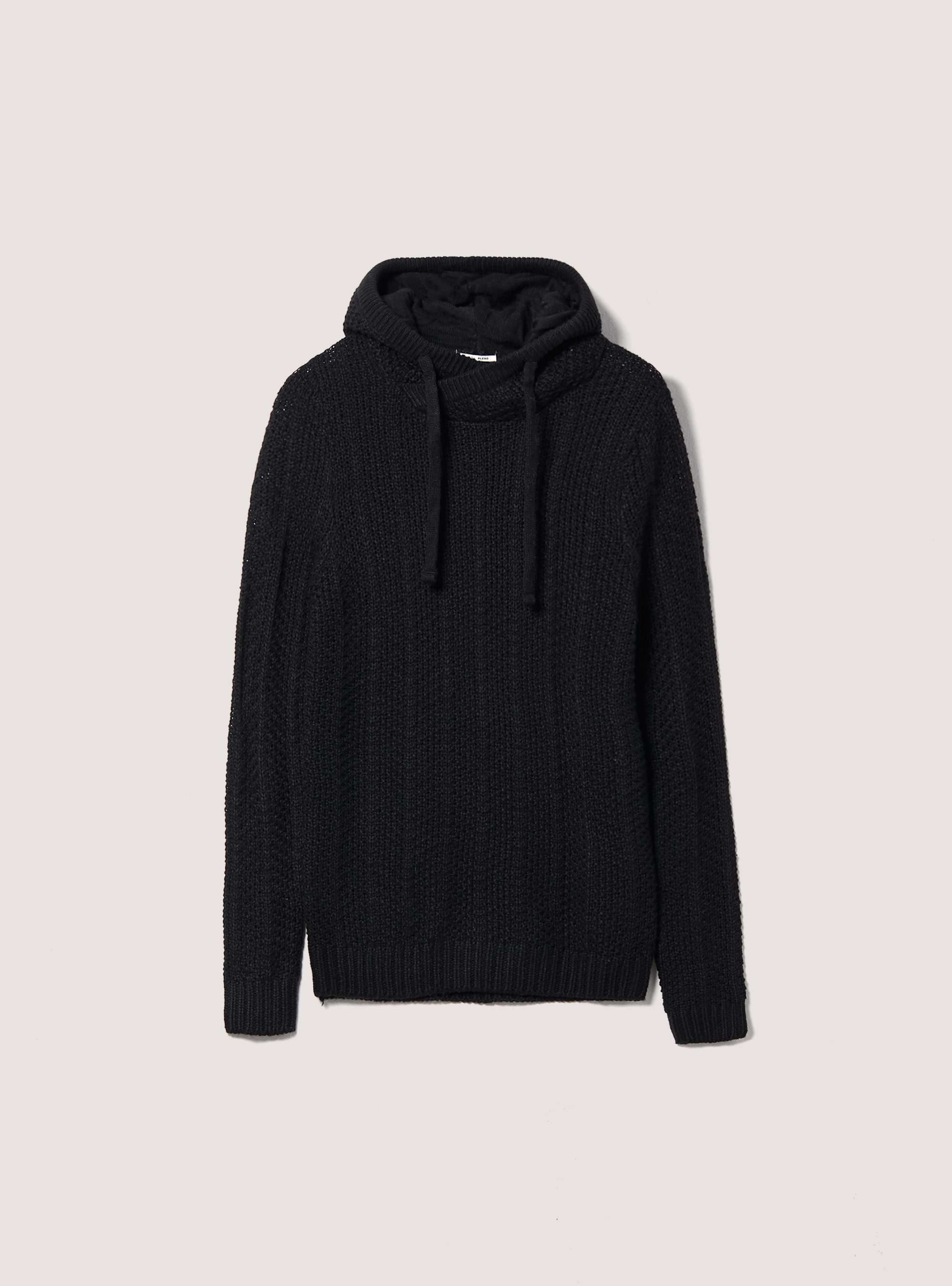 Wool blend hooded pullover, BLACK