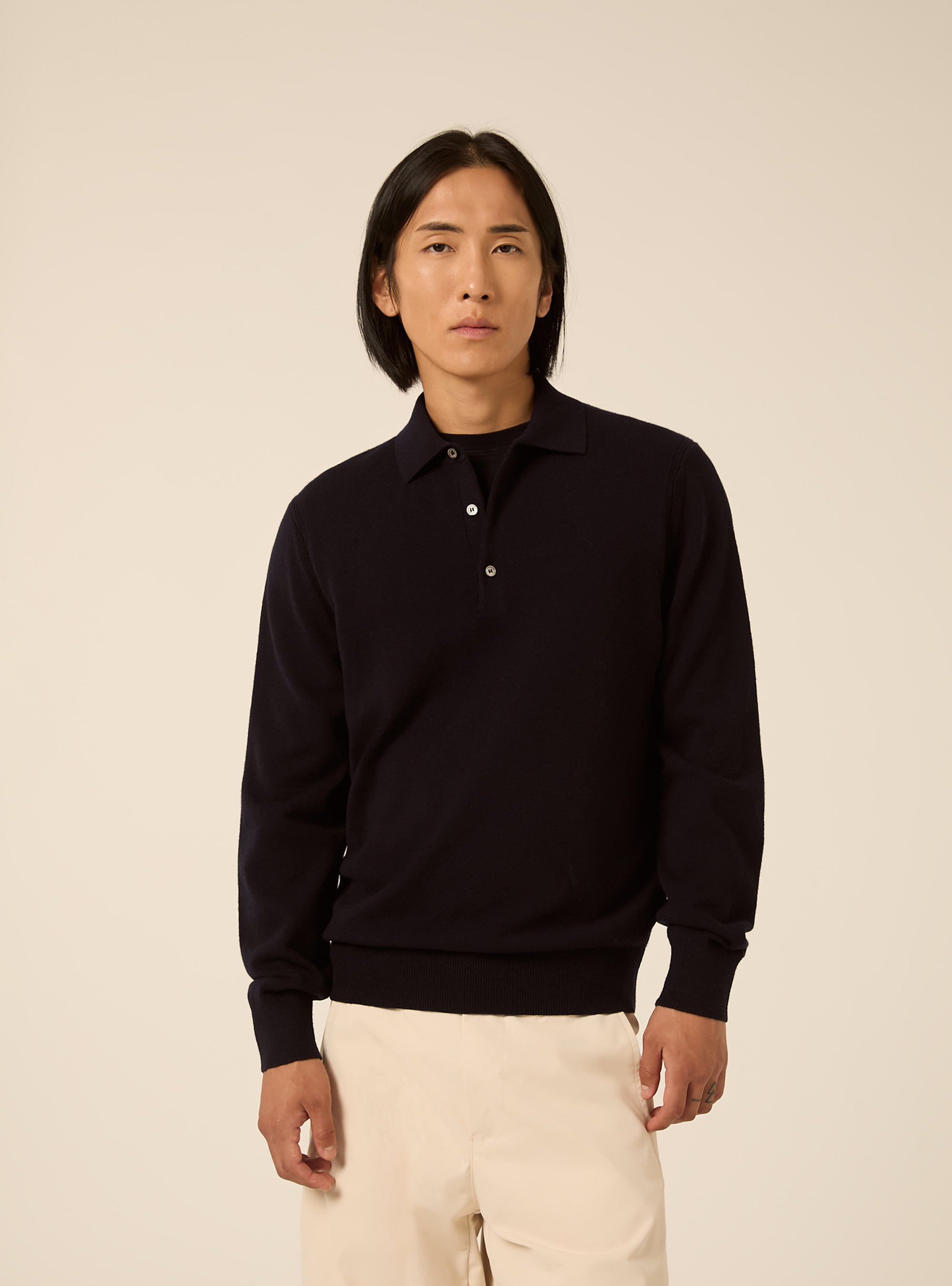Langaermliges poloshirt aus wolle und kaschmirmischung, NA1 NAVY DARK
