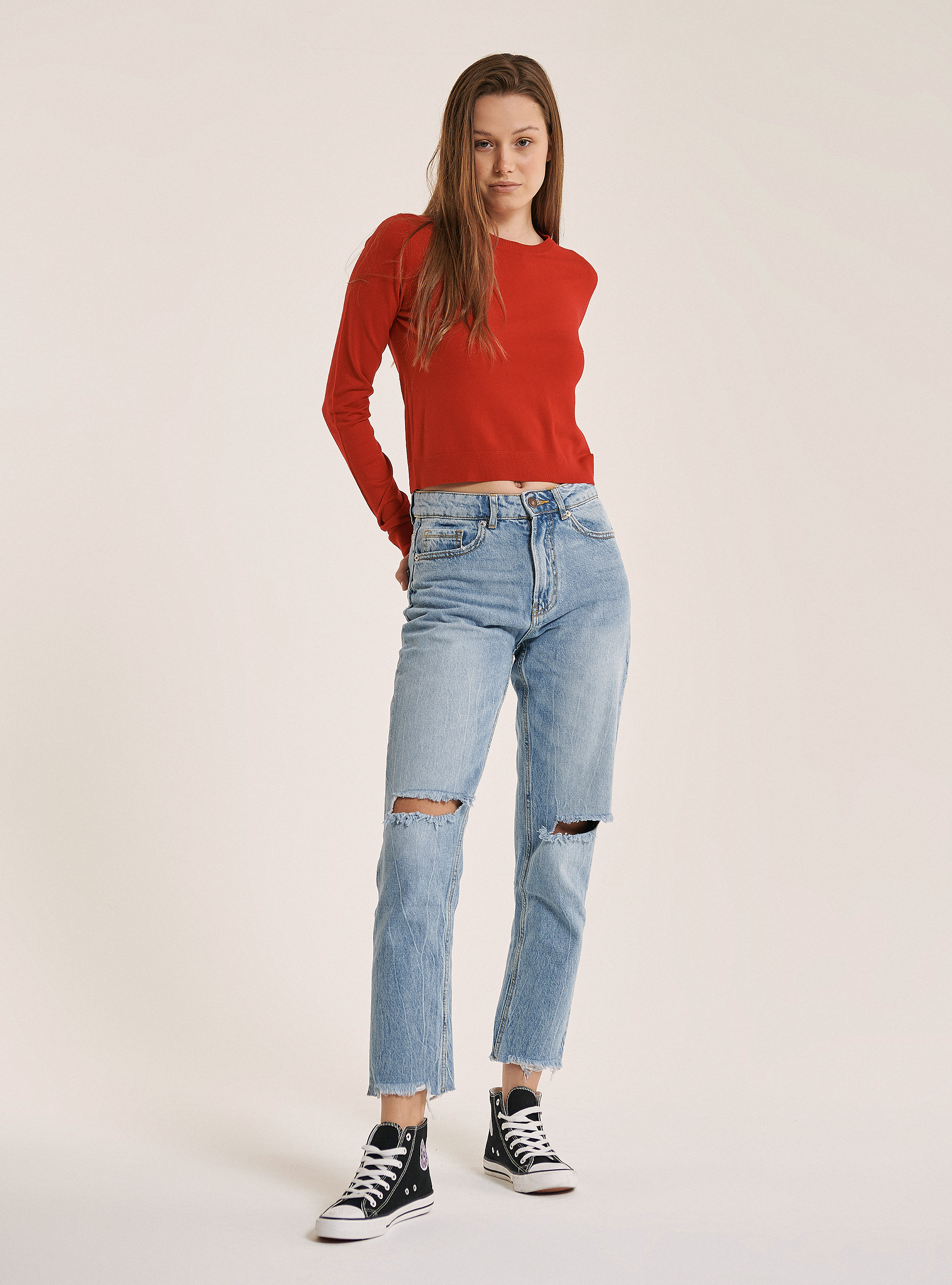 Pull court &agrave; col ras du cou, C4412 RED