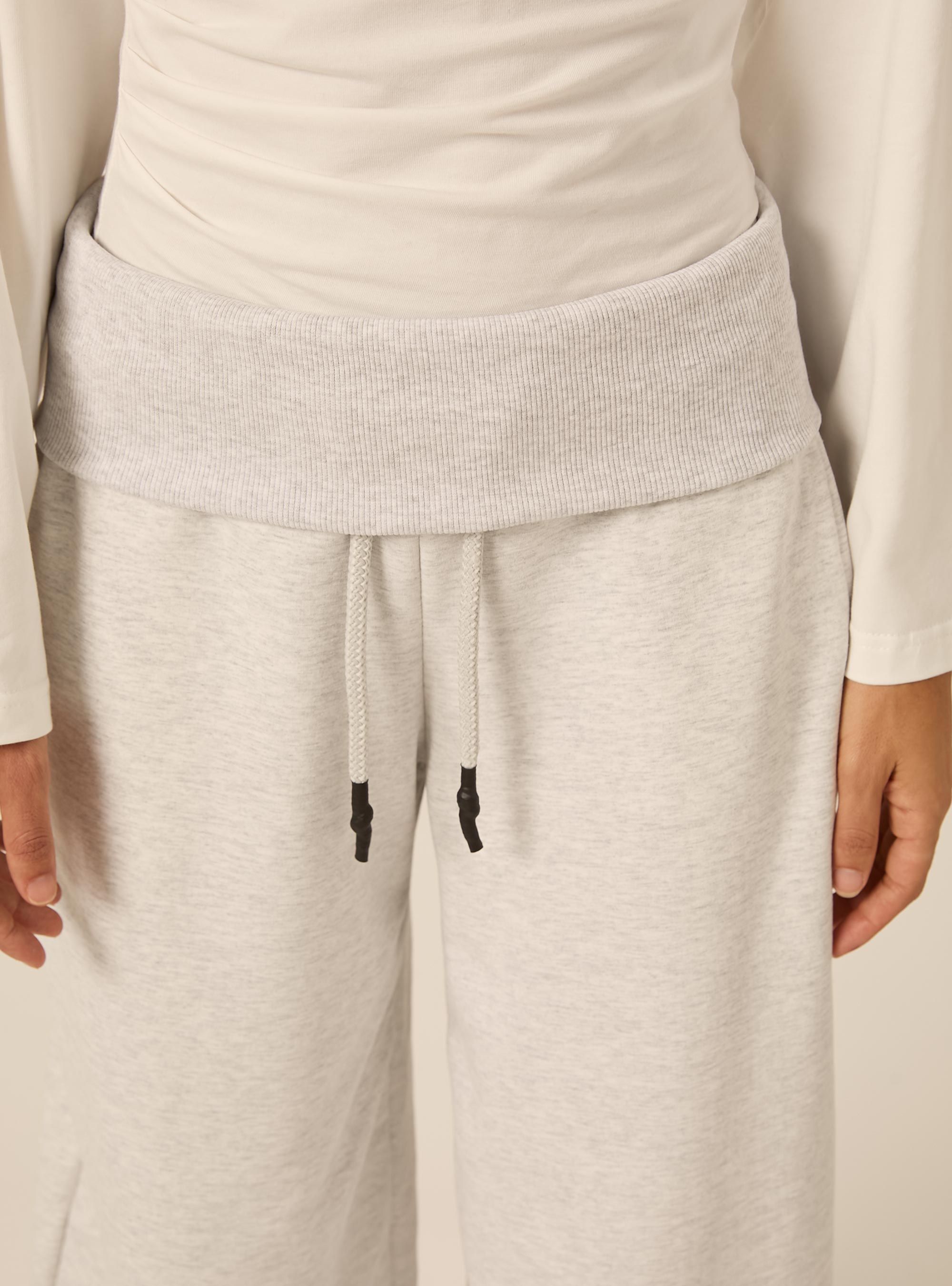 Pantaloni Jogger barrel fit con fascia risvoltata, GRIGIO CHIARO MELANGE