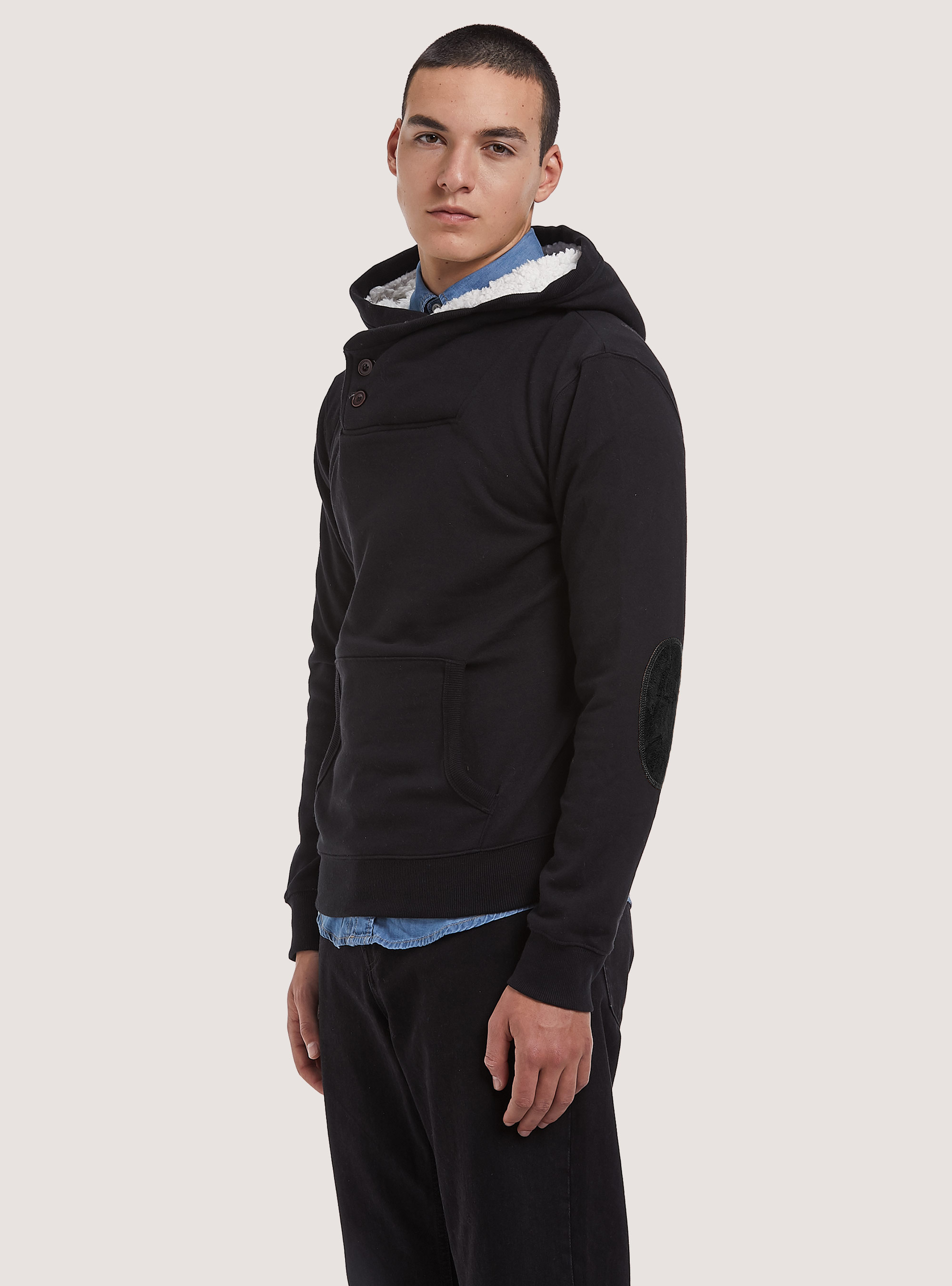 Faux fur hoodie, BK1 BLACK