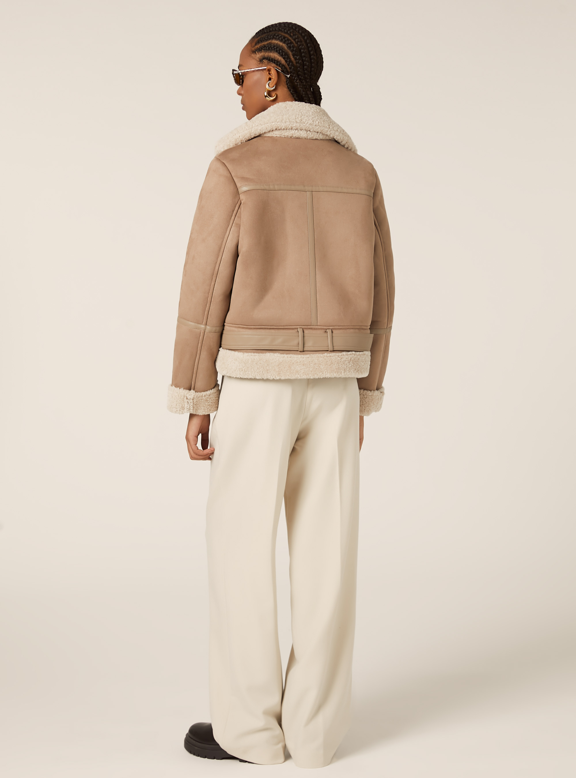 Giubbotto montone effetto camoscio, BR3 BROWN LIGHT